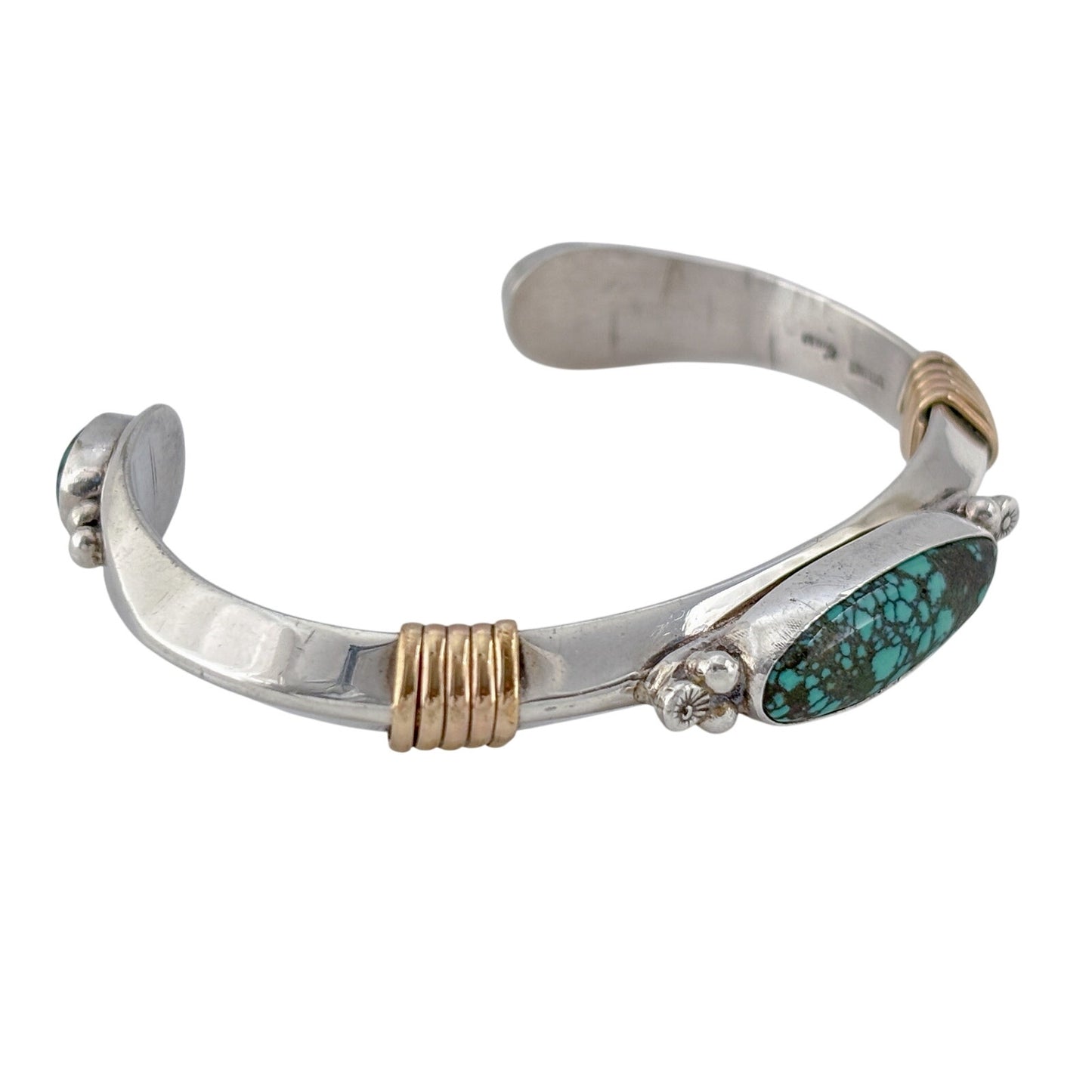 Vintage E. Piaso Navajo Sterling Silver 925 Black Web Turquoise Cuff Bracelet 6"