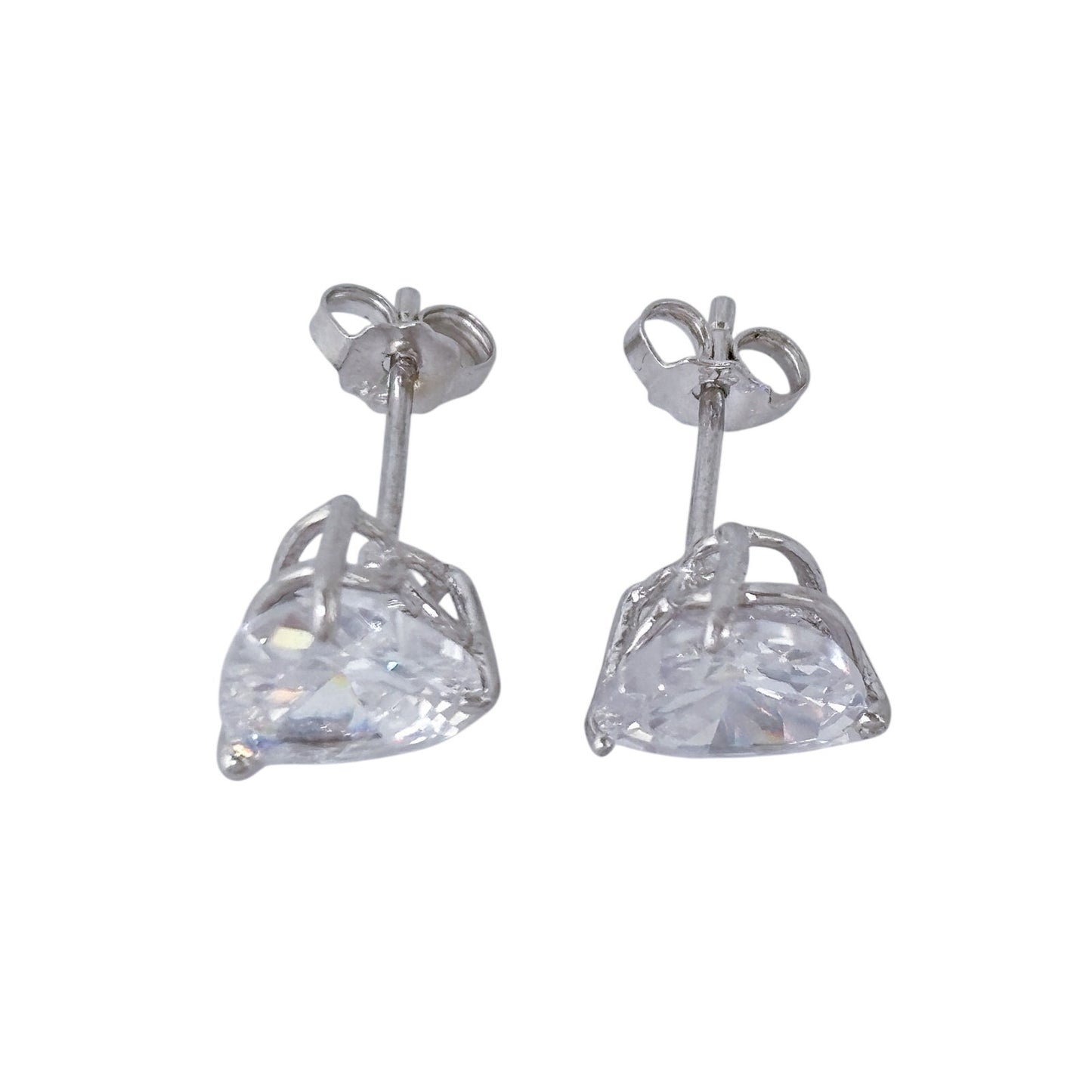 Vintage Sterling Silver 925 Heart Cubic Zirconia Stud Earrings