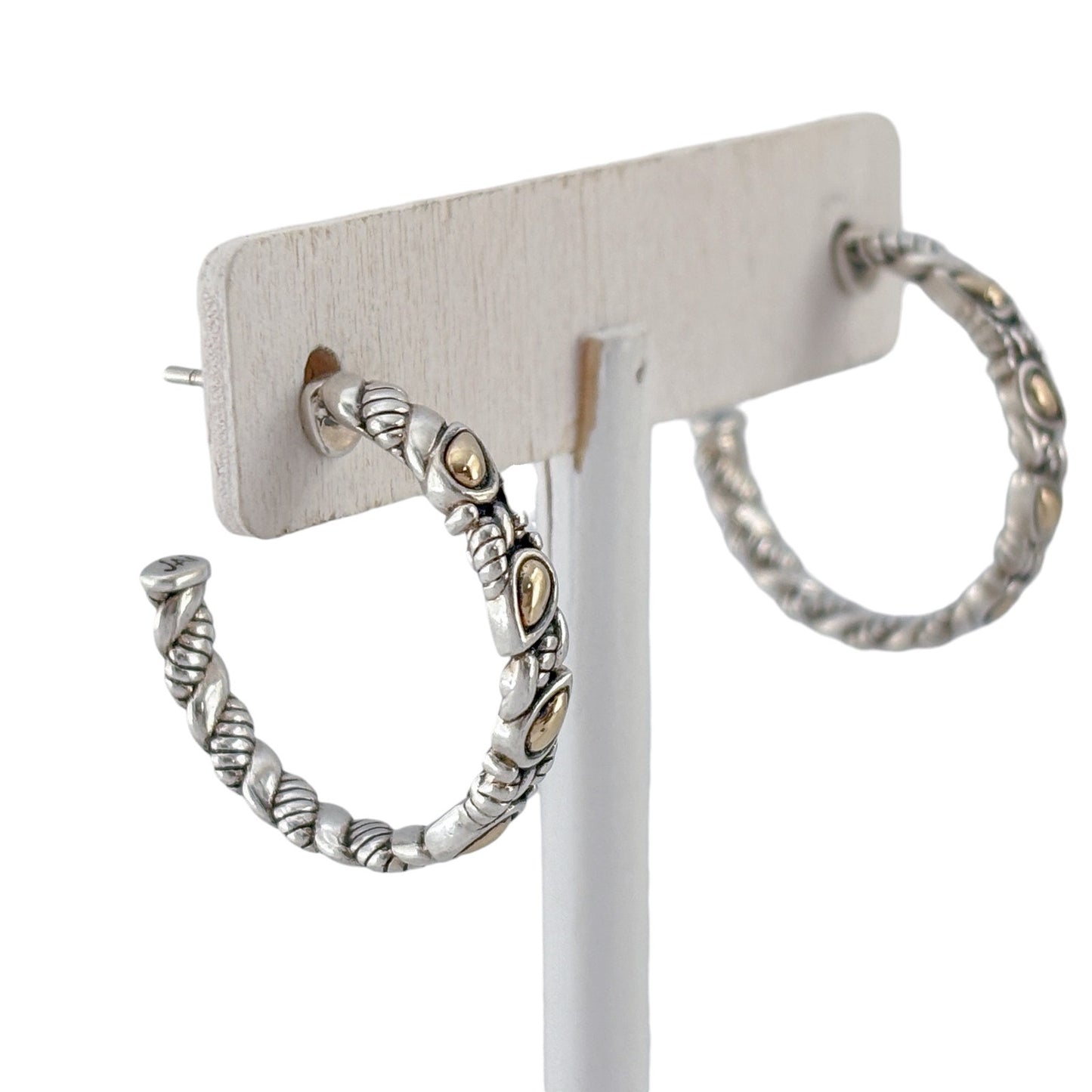 Vintage JAI John Hardy Sterling Silver 925 14K Yellow Gold Twisted Hoop Earrings