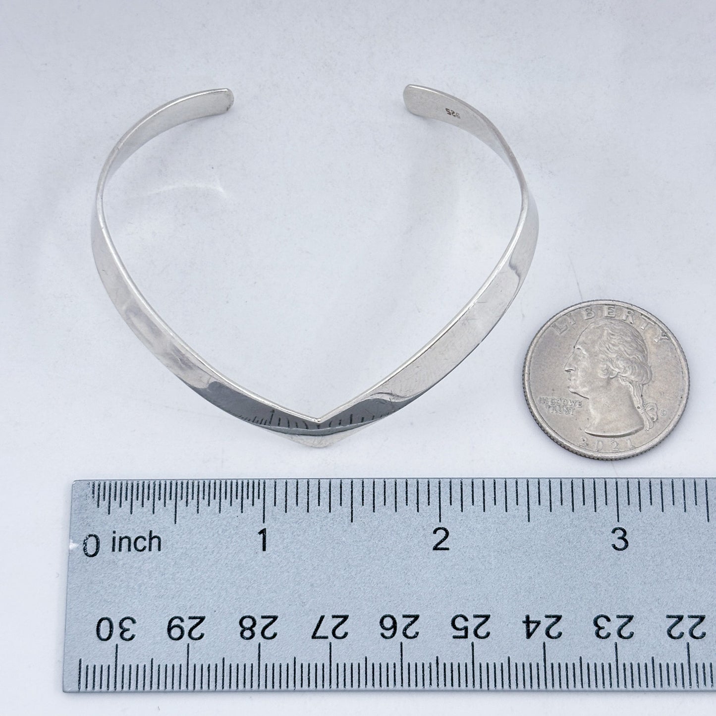 Vintage Sterling Silver 925 Wide V Cuff Bracelet 6.75"