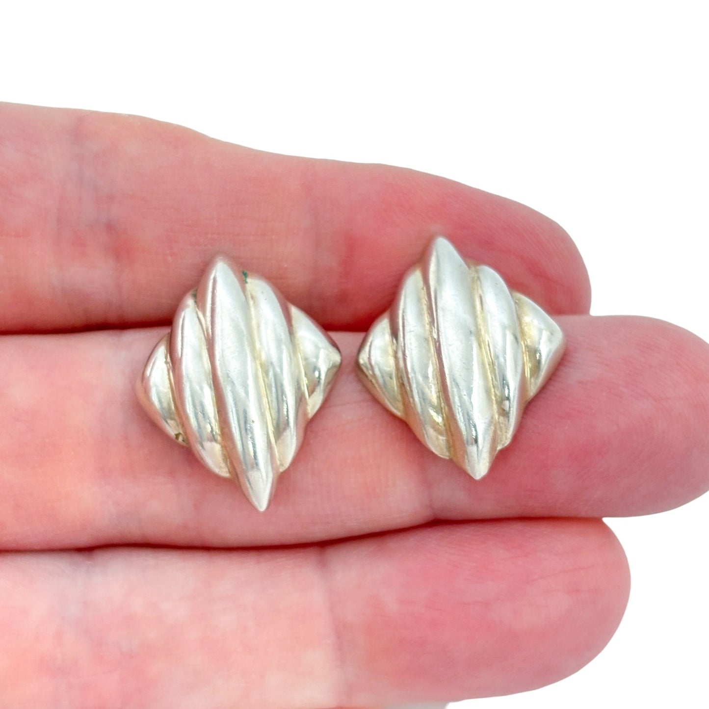 Vintage Sterling Silver 925  Fluted Earrings