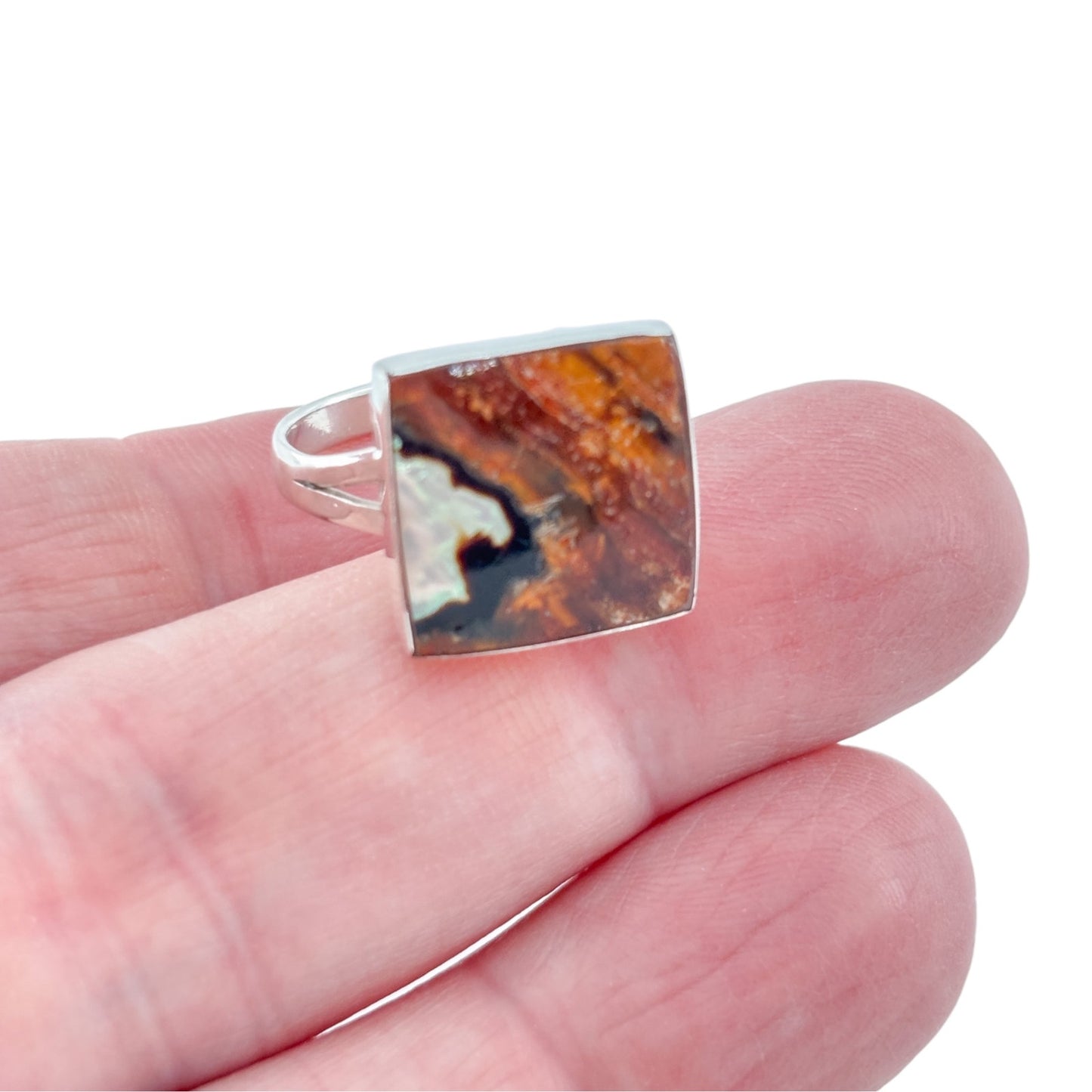 Vintage Sterling Silver 925 Rectangular Abalone Band Ring Size 8
