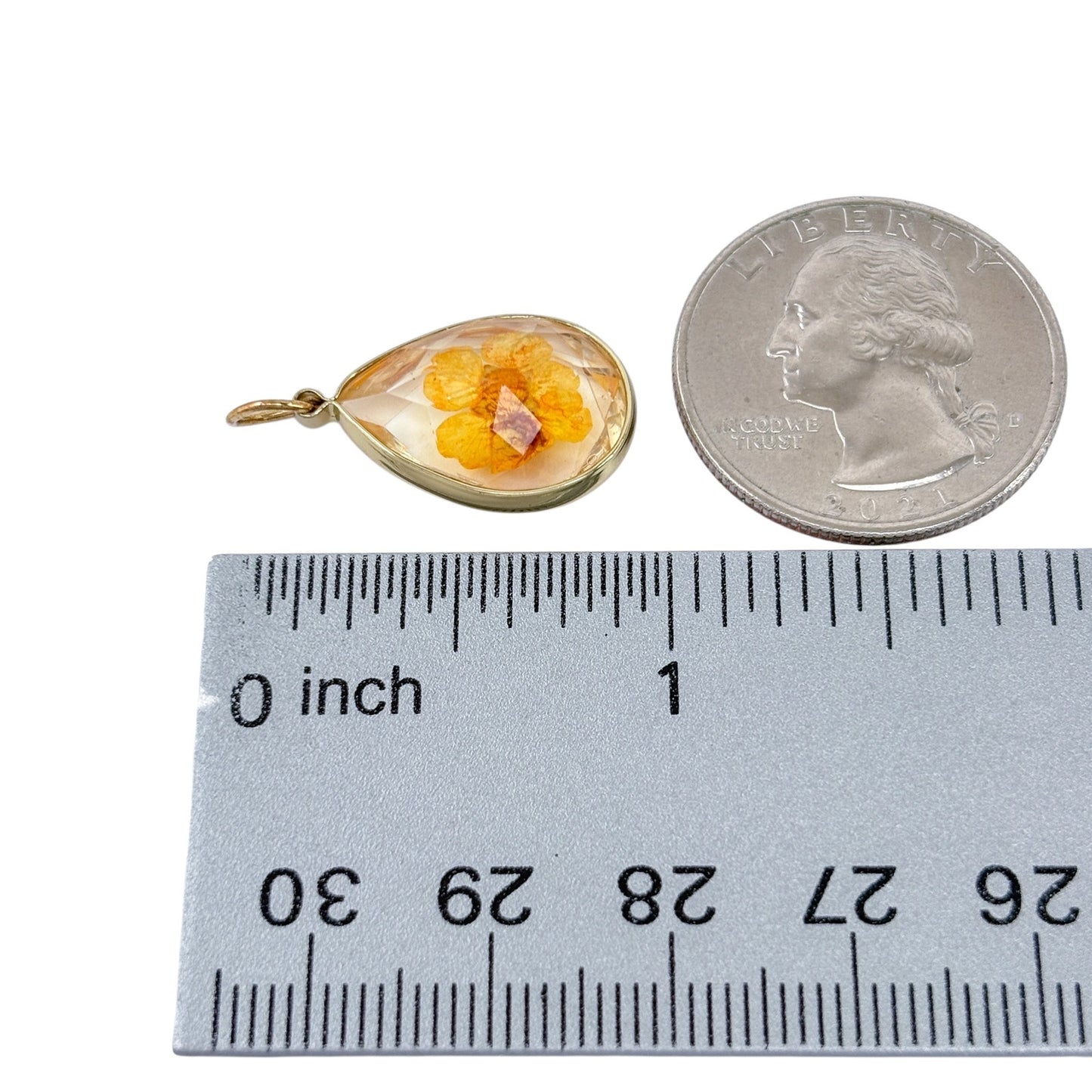 Vintage Silver-Tone Dried Yellow Flower Pendant