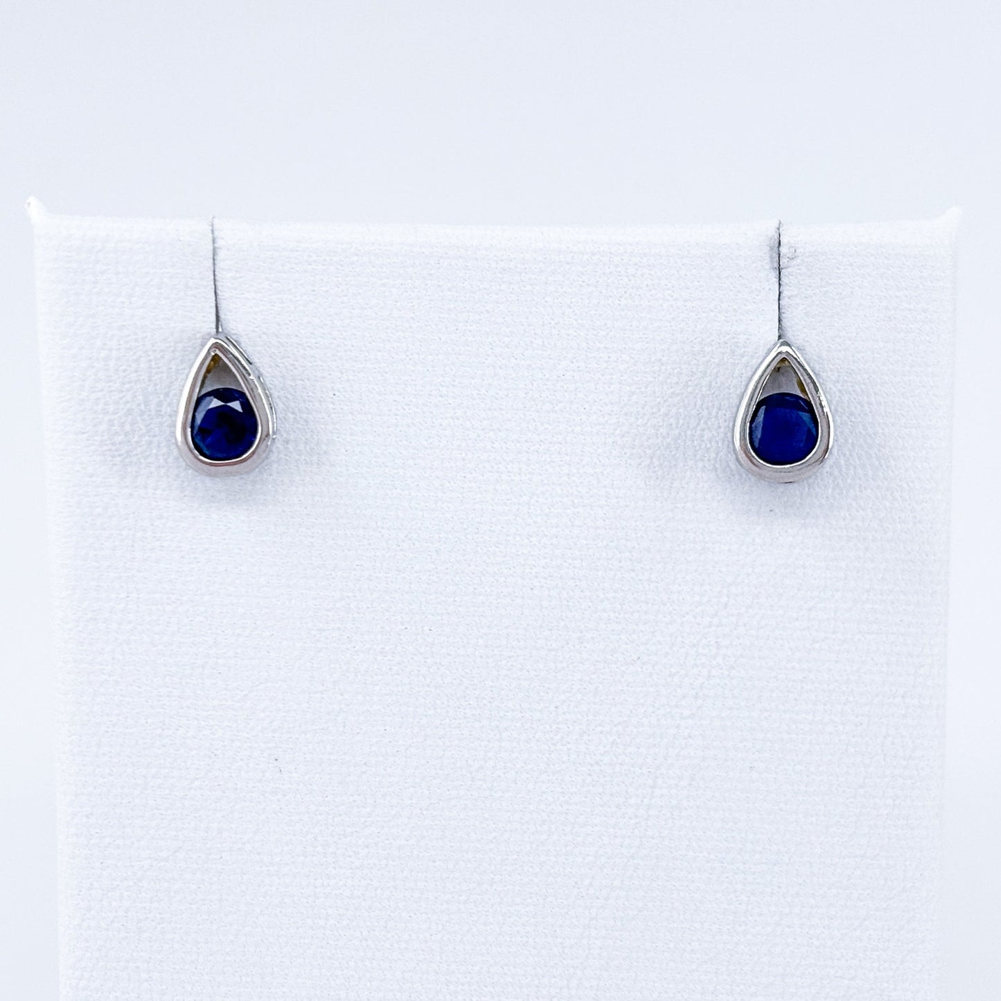 Blue Cubic Zirconia Teardrop Stud Earrings | Vintage Sterling Silver 925