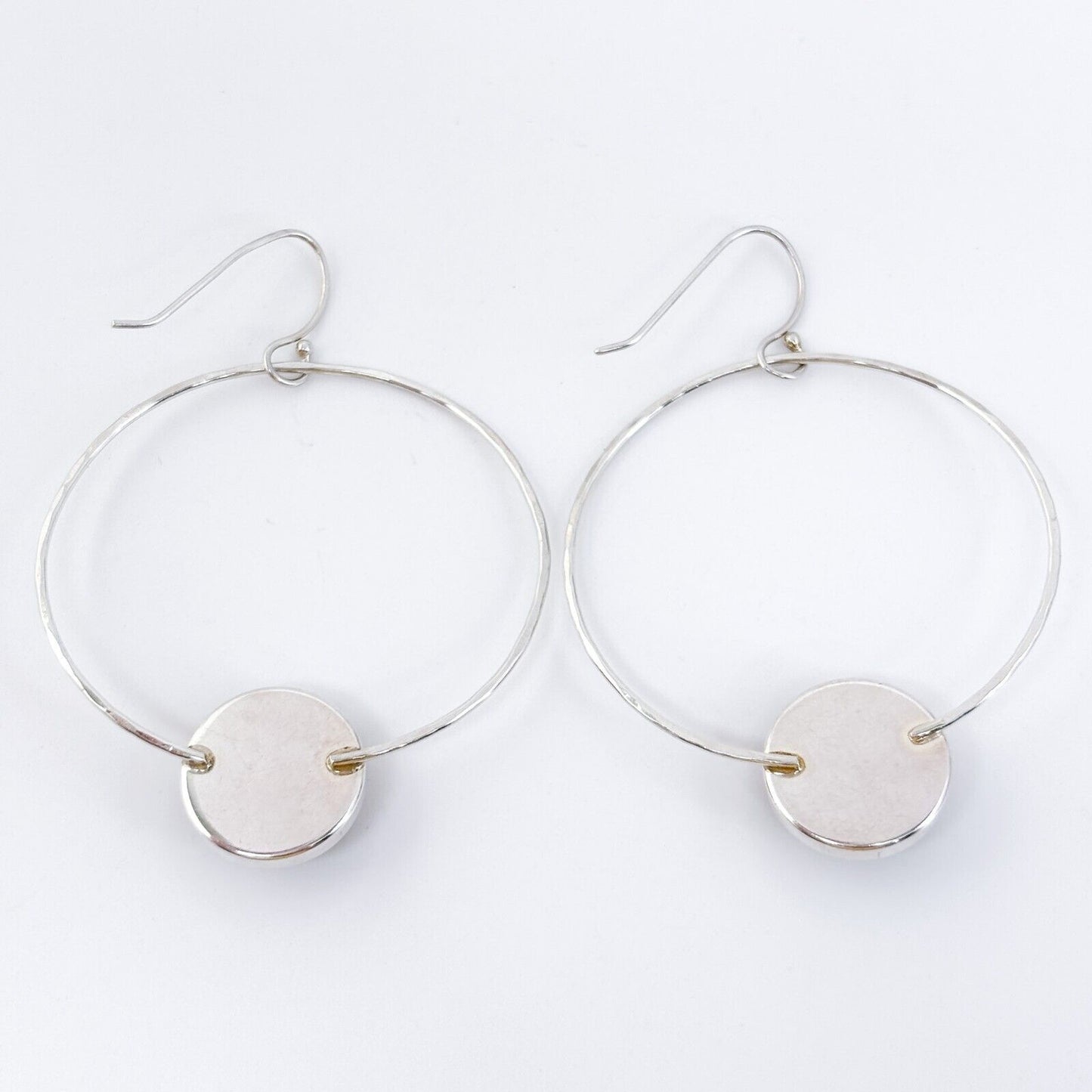 Vintage Silver-Tone Hoop Glass Accent Dangle Earrings
