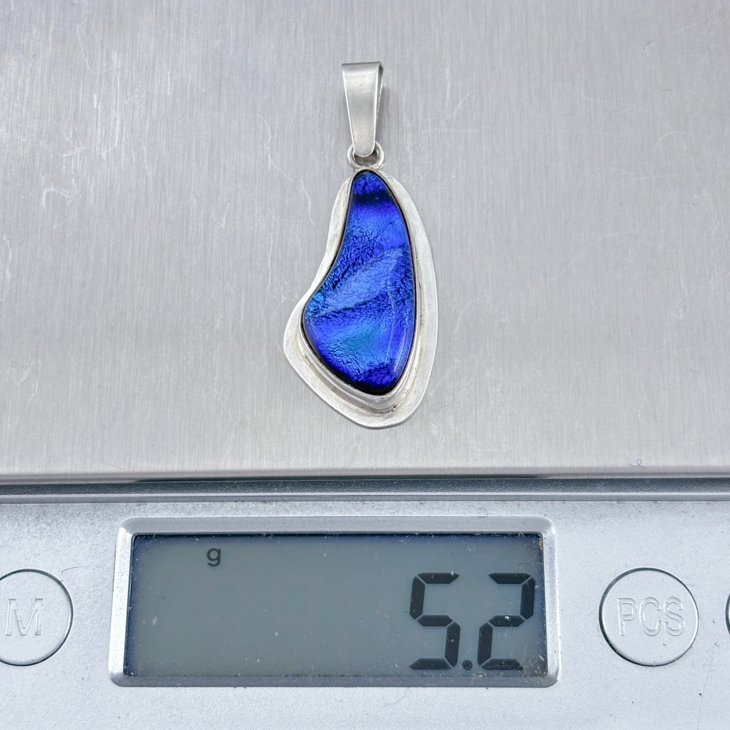 Vintage Sterling Silver 925 Blue Dichroic Glass Pendant