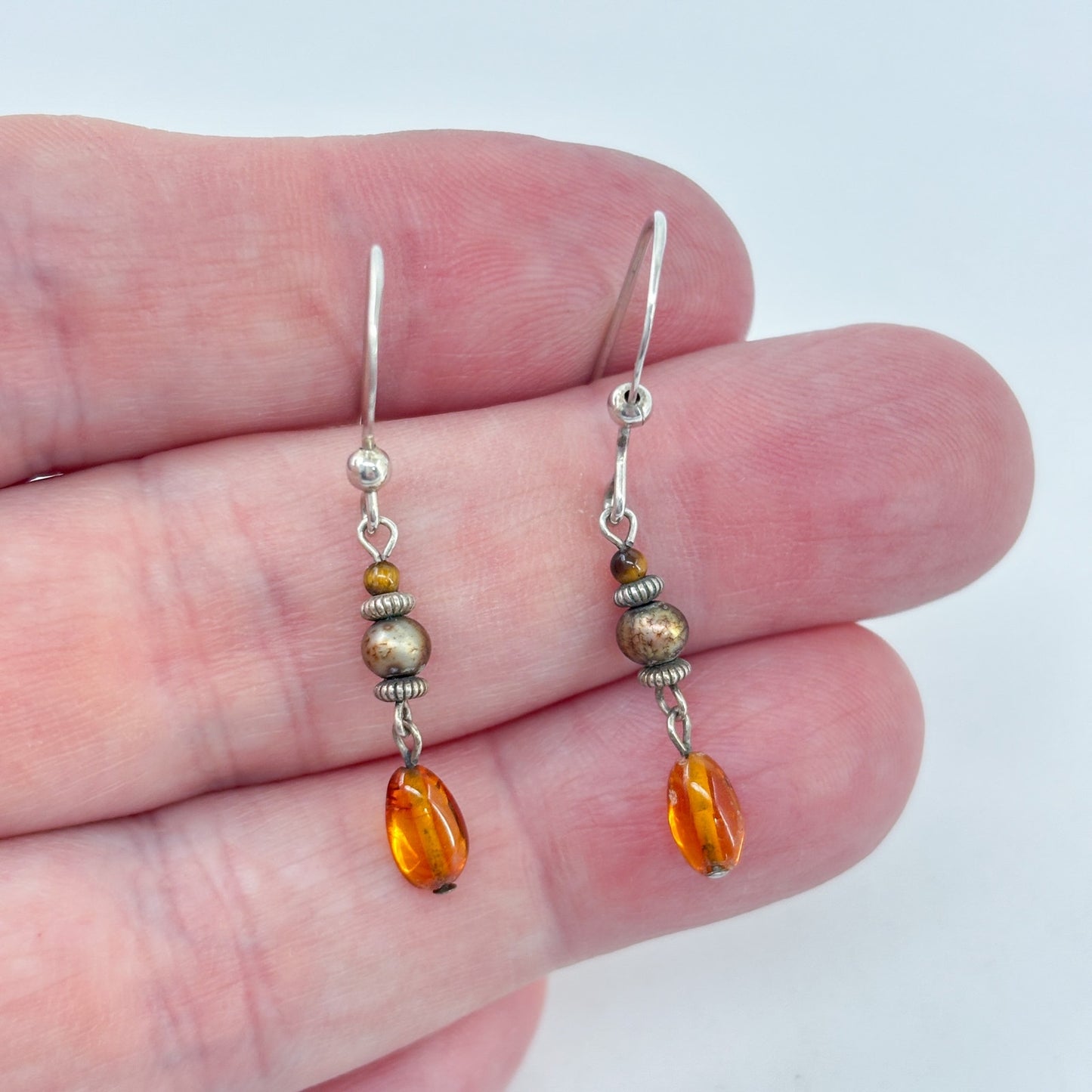Vintage Sterling Silver 925 Citrine Drop Earrings