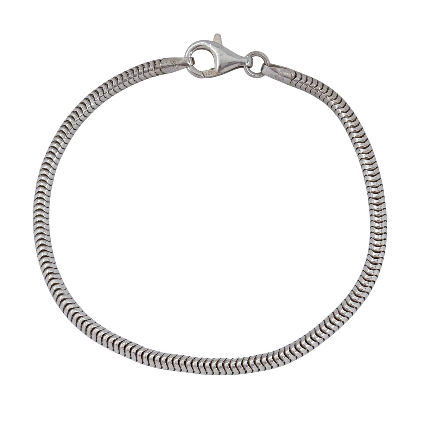 Vintage Italy Sterling Silver 925 Snake Chain Charm Bracelet 7.5"
