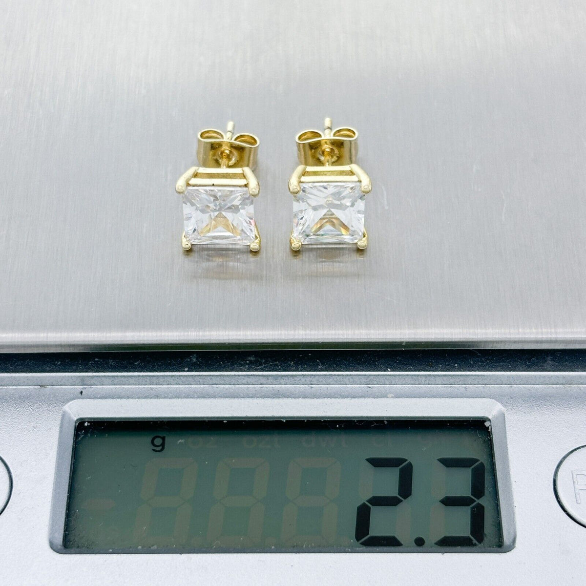 Vintage Gold-Tone Square Cubic Zirconia Stud Earrings