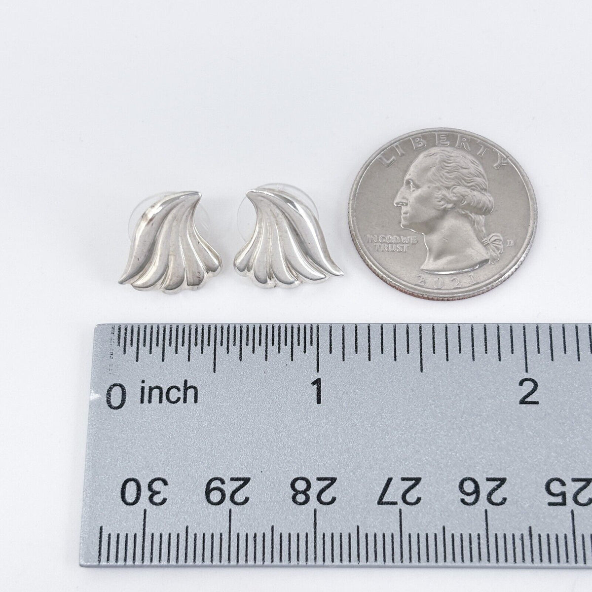 Vintage Sterling Silver 925 Winged Fan Stud Earrings