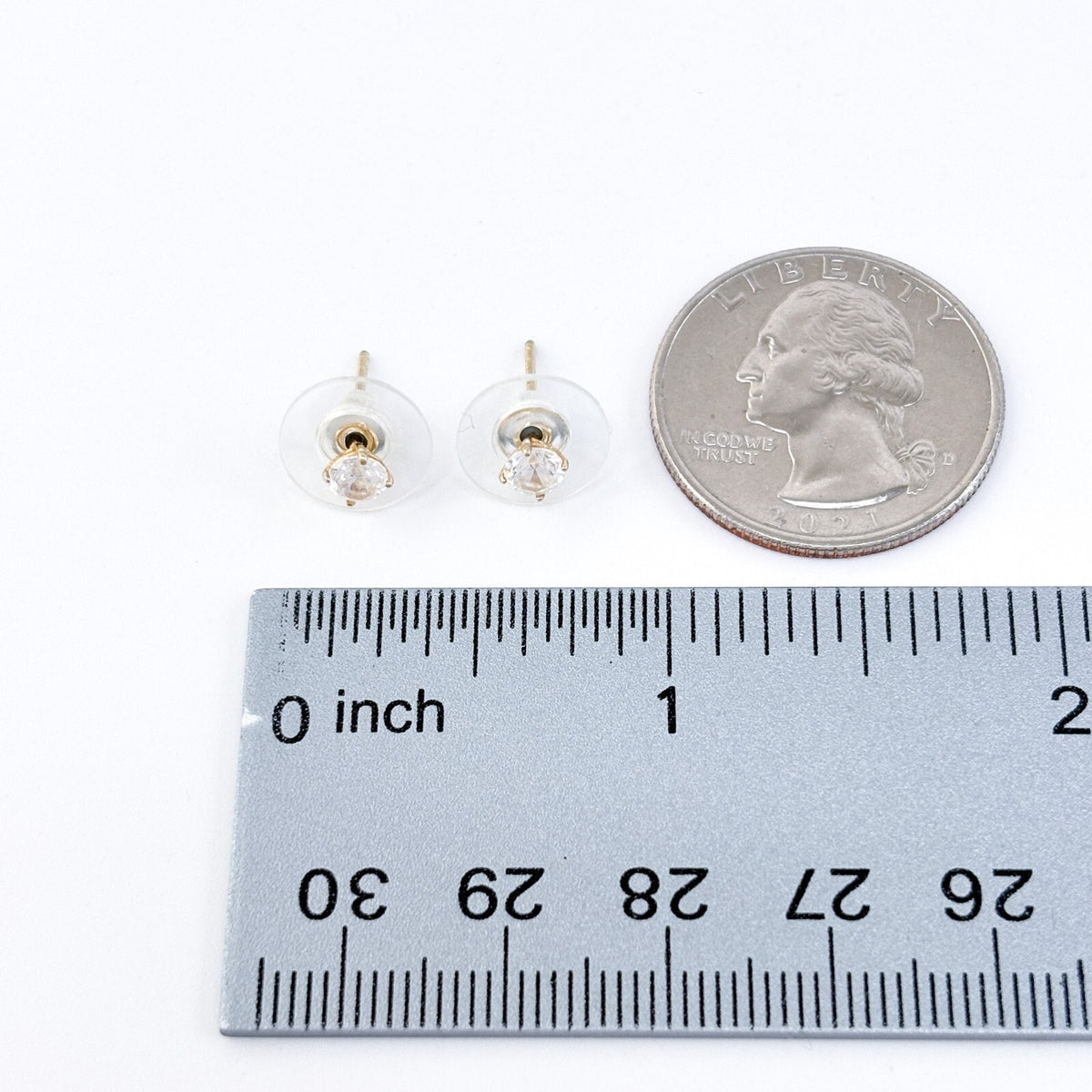 Vintage Gold Tone EHC Sterling Silver 925 4mm Cubic Zirconia Stud Earrings