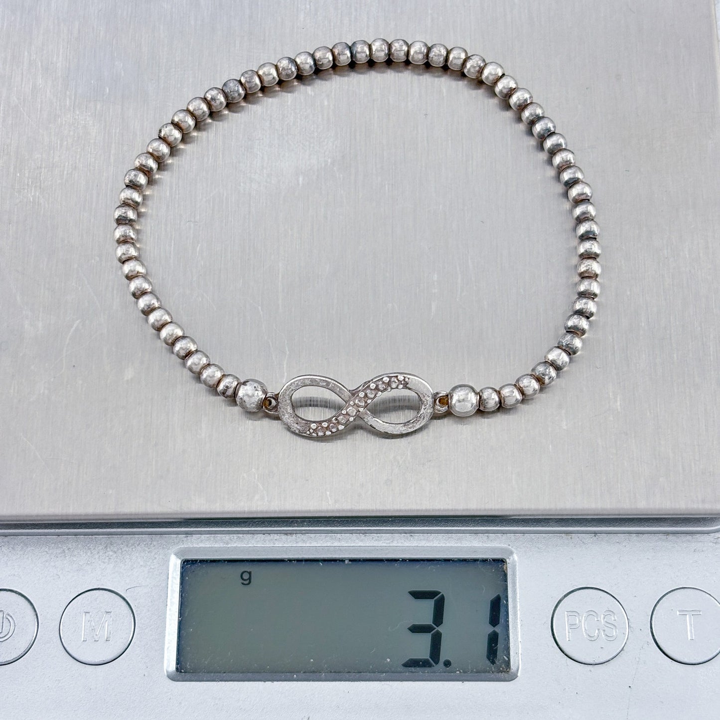 Vintage Sterling Silver Infinity Diamond Bead Bracelet 6.5"