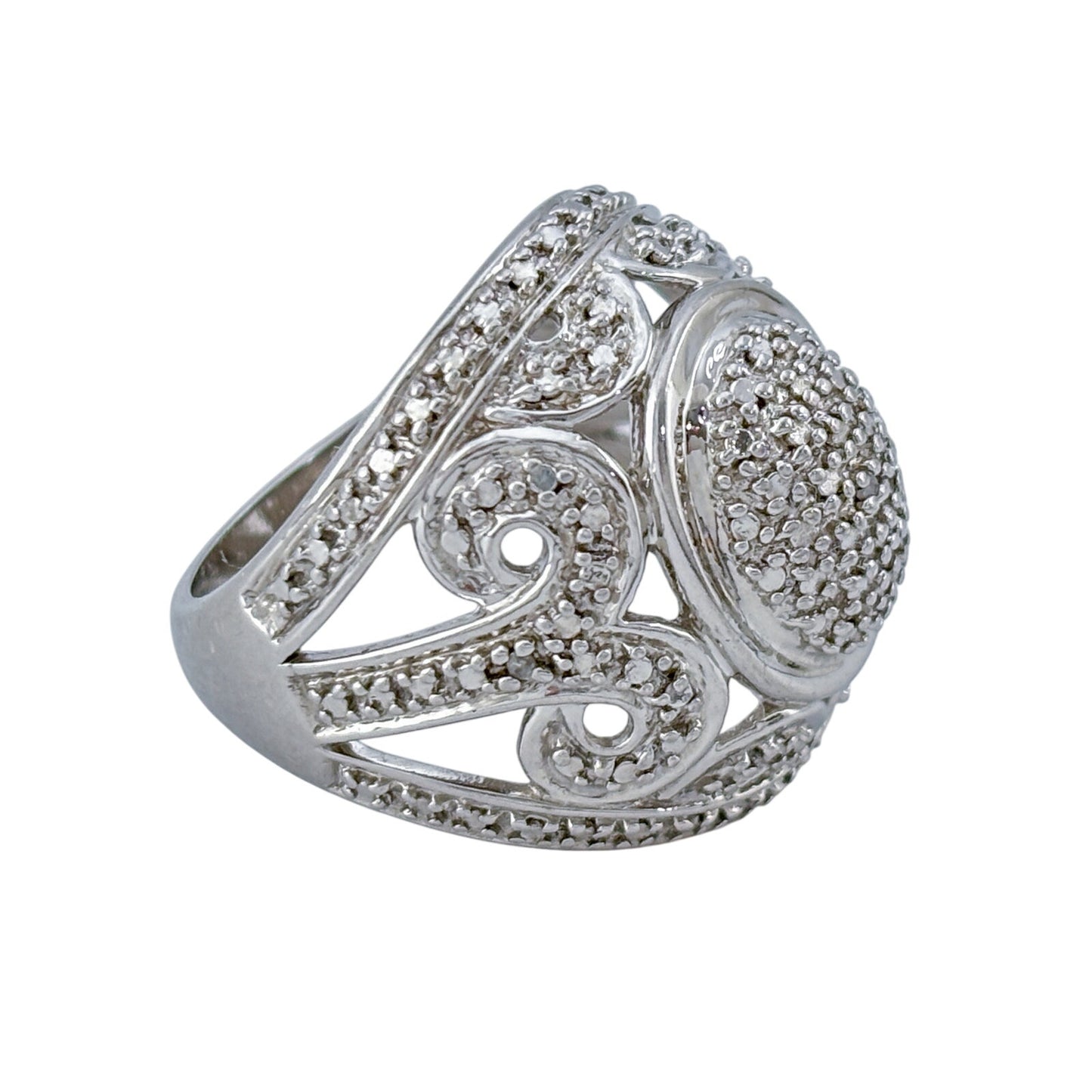 Vintage Sterling Silver 925 Diamond Chip Oval Ring Size 5
