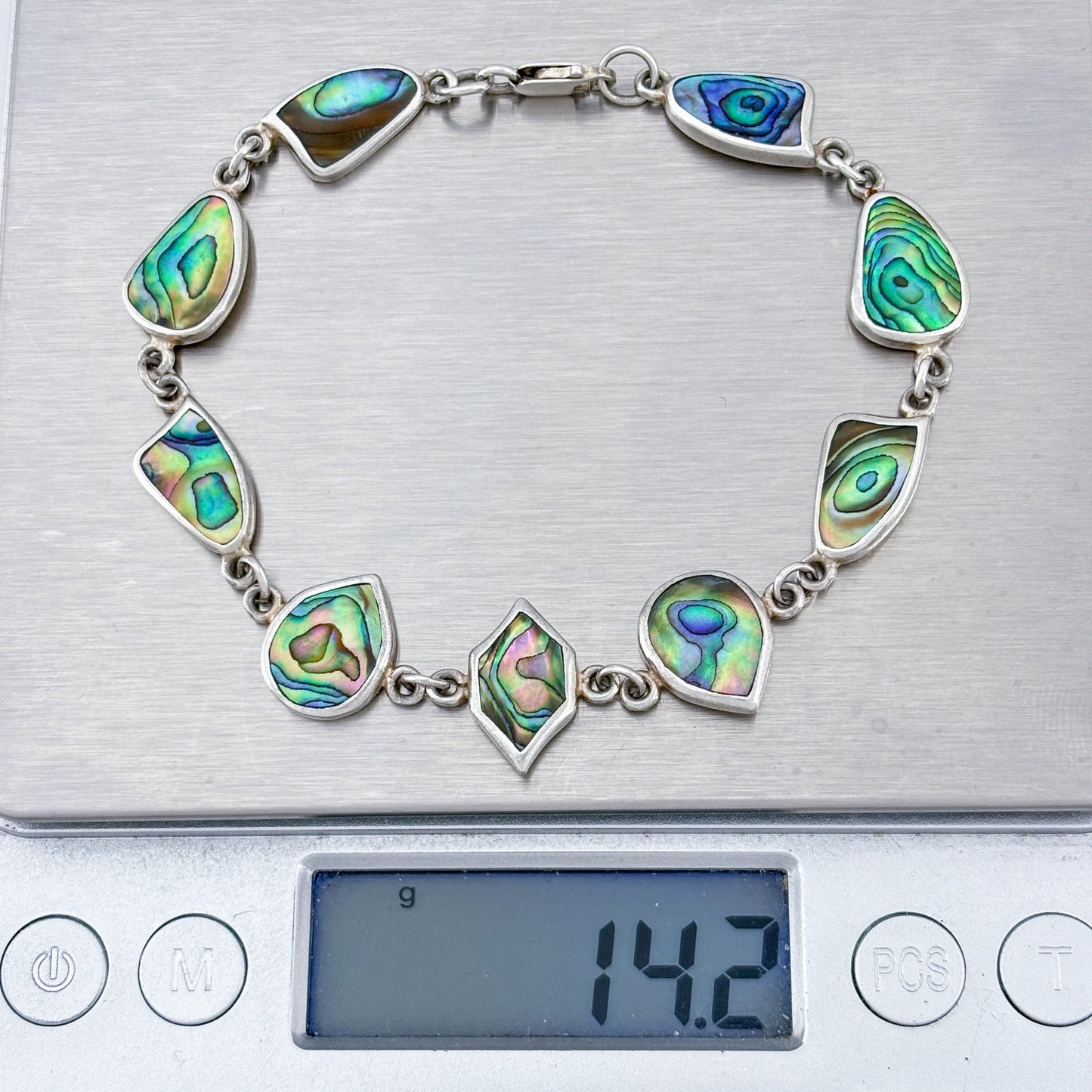 Vintage Sterling Silver 925 Abalone Link Bracelet 8"