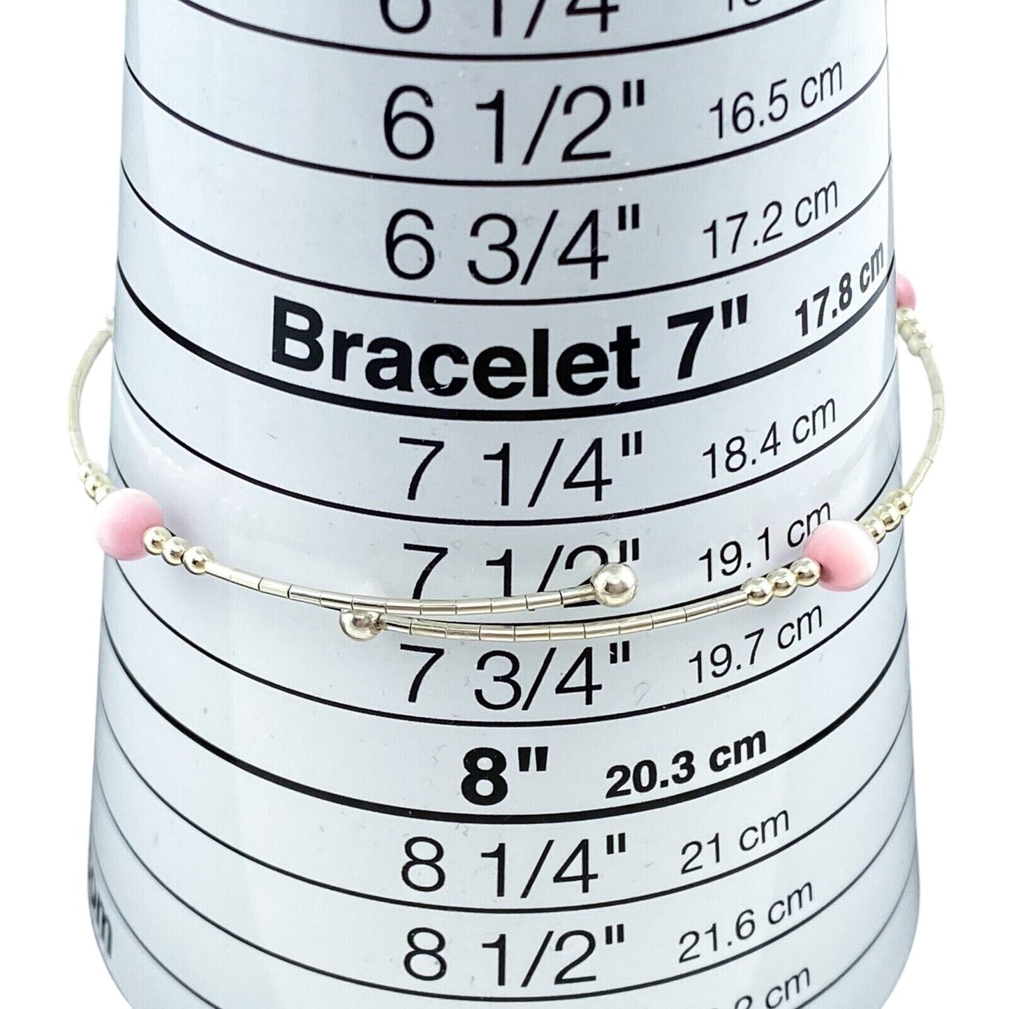 Vintage Sterling Silver 925 Pink Cat’s Eye Memory Wire Bracelet 7.5"