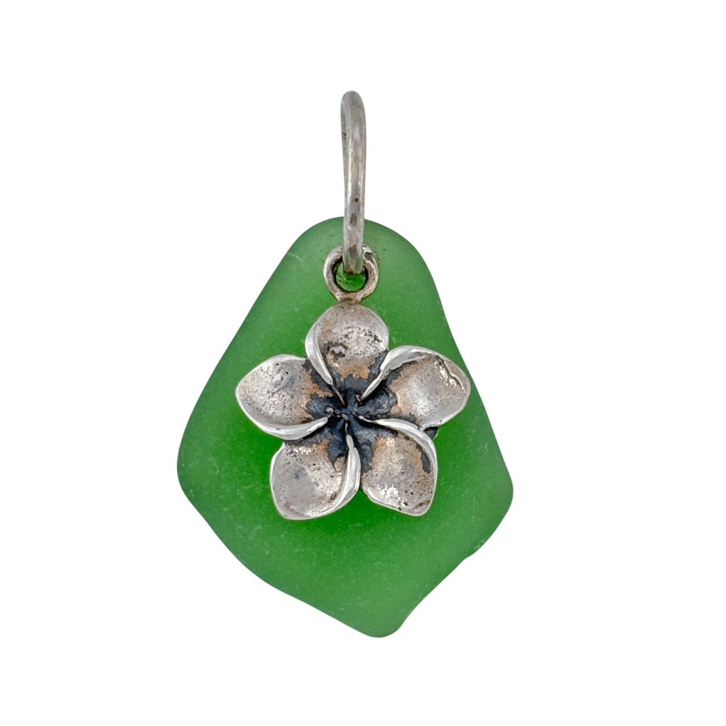 Vintage Sterling Silver 925 Sea Glass Flower Pendant