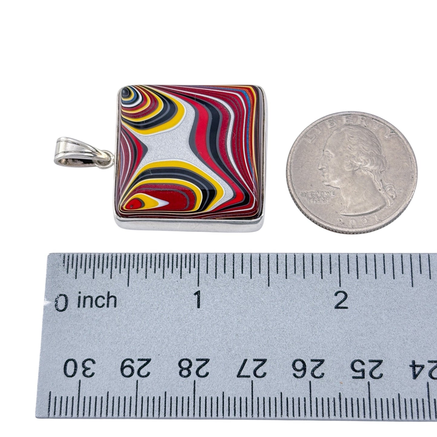 Vintage Sterling Silver 925 Yellow Red Glass Swirl Pendant
