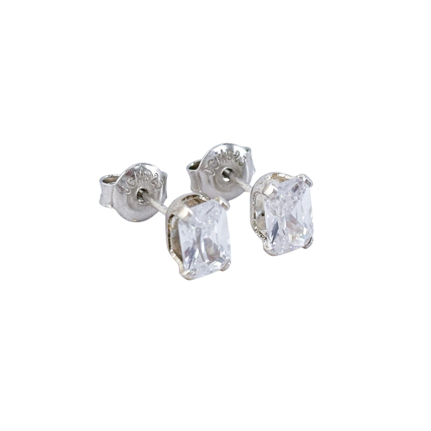Vintage Sterling Silver 925 Rectangular Cubic Zirconia Stud Earrings