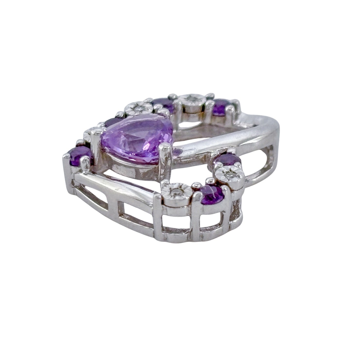 Vintage Sterling Silver 925 Amethyst Diamond Heart Pendant