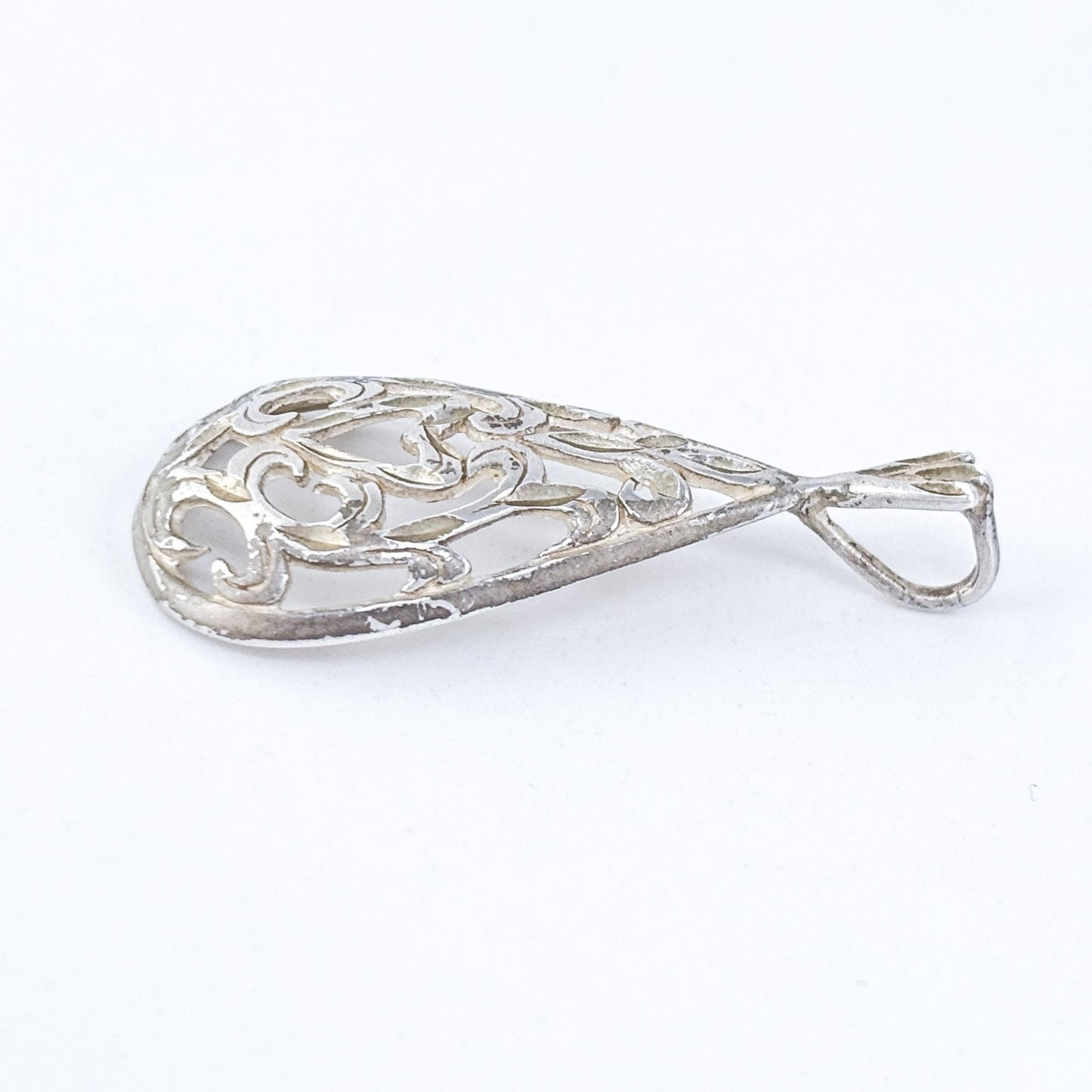 Vintage Sterling Silver 925 Teardrop Filigree Heart Pendant