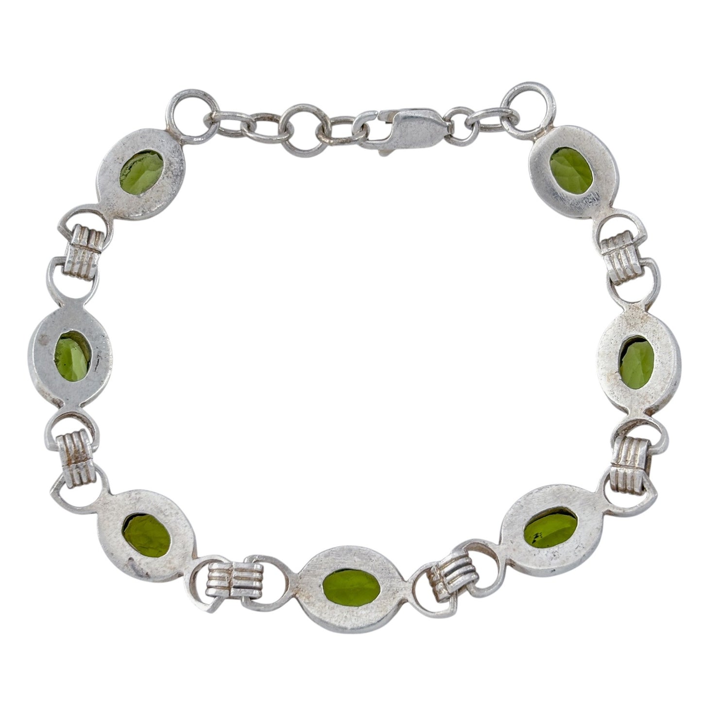Vintage Sterling Silver 925 Preridot Link Bracelet 7"-7.5"