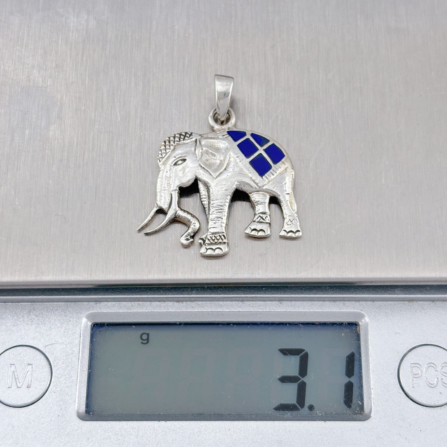 Vintage Sterling Silver 925 Lapis Lazuli Elephant Pendant