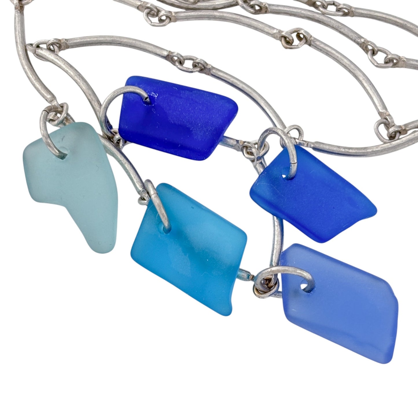 Vintage Sterling Silver 925 Blue Sea Glass Drop Necklace 17.5"