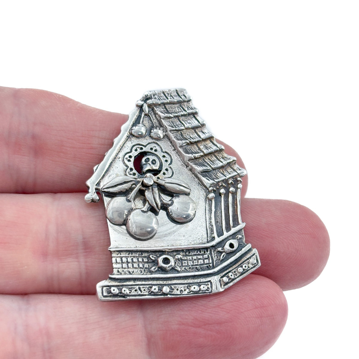Vintage Mary Engelbreit Sterling Silver 925 Birdhouse Cherry Brooch