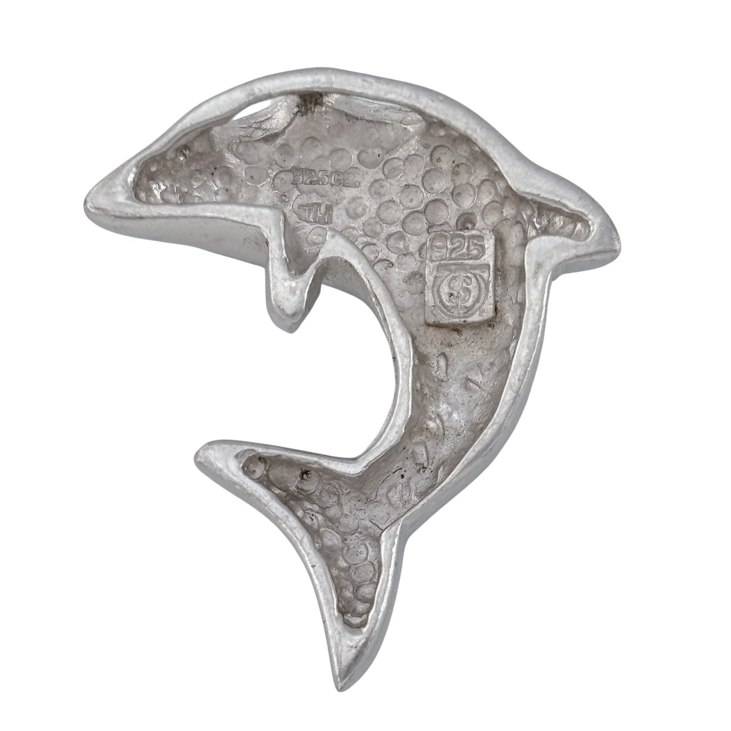 Vintage Sterling Silver 925 Blue Opal Inlay Dolphin Pendant