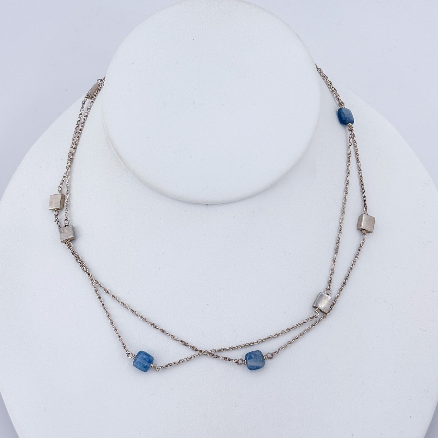 Vintage Sterling Silver 925 Blue Kyanite Station Necklace 30"