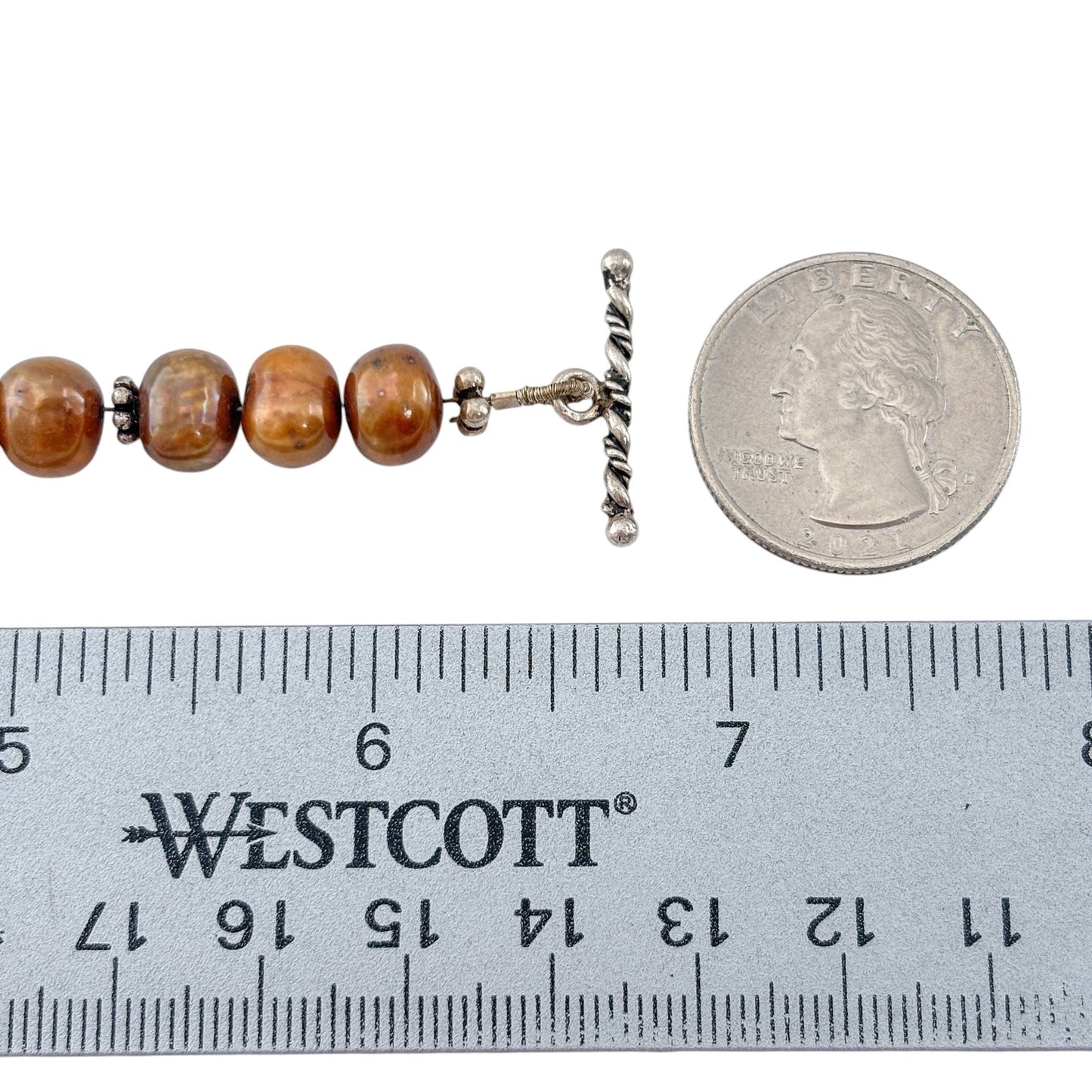 Vintage Sterling Silver 925 Brown Pearl Beaded Charm Bracelet 6.75"