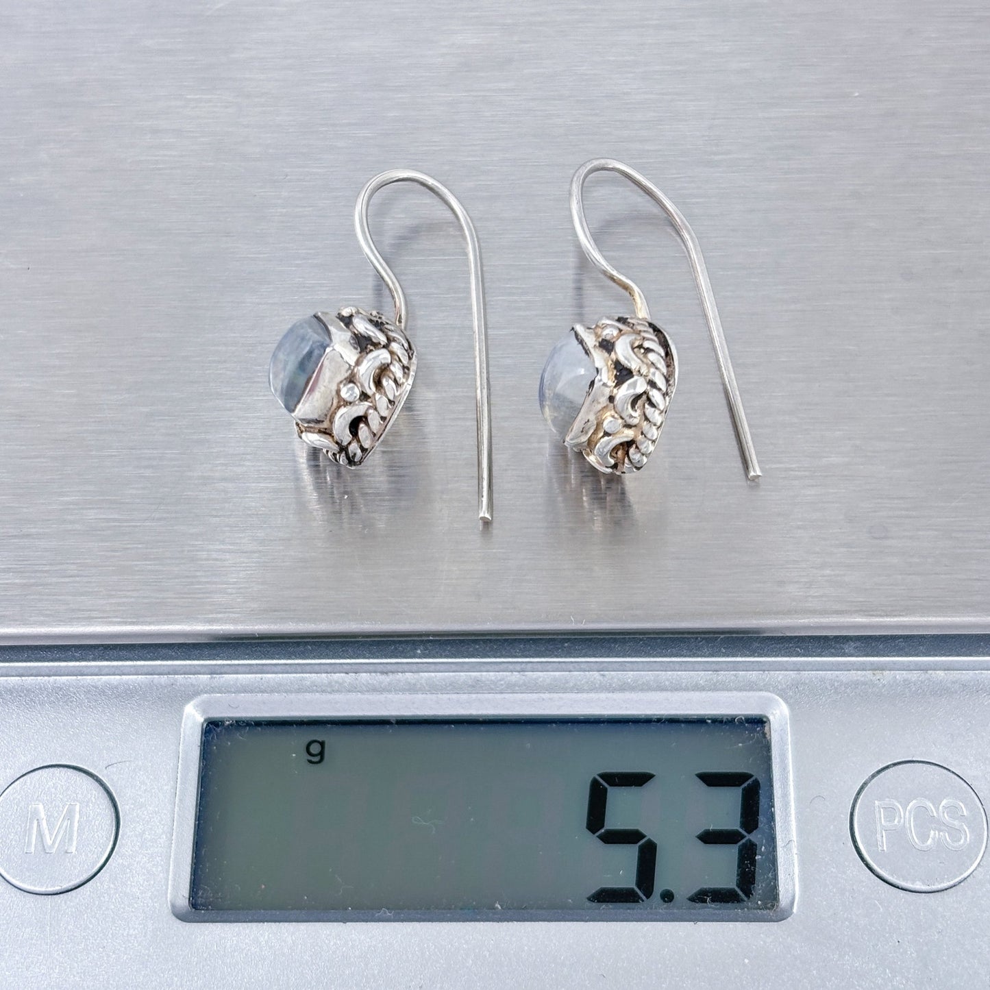 Sterling Silver 925 Rainbow Moonstone Hook Earrings