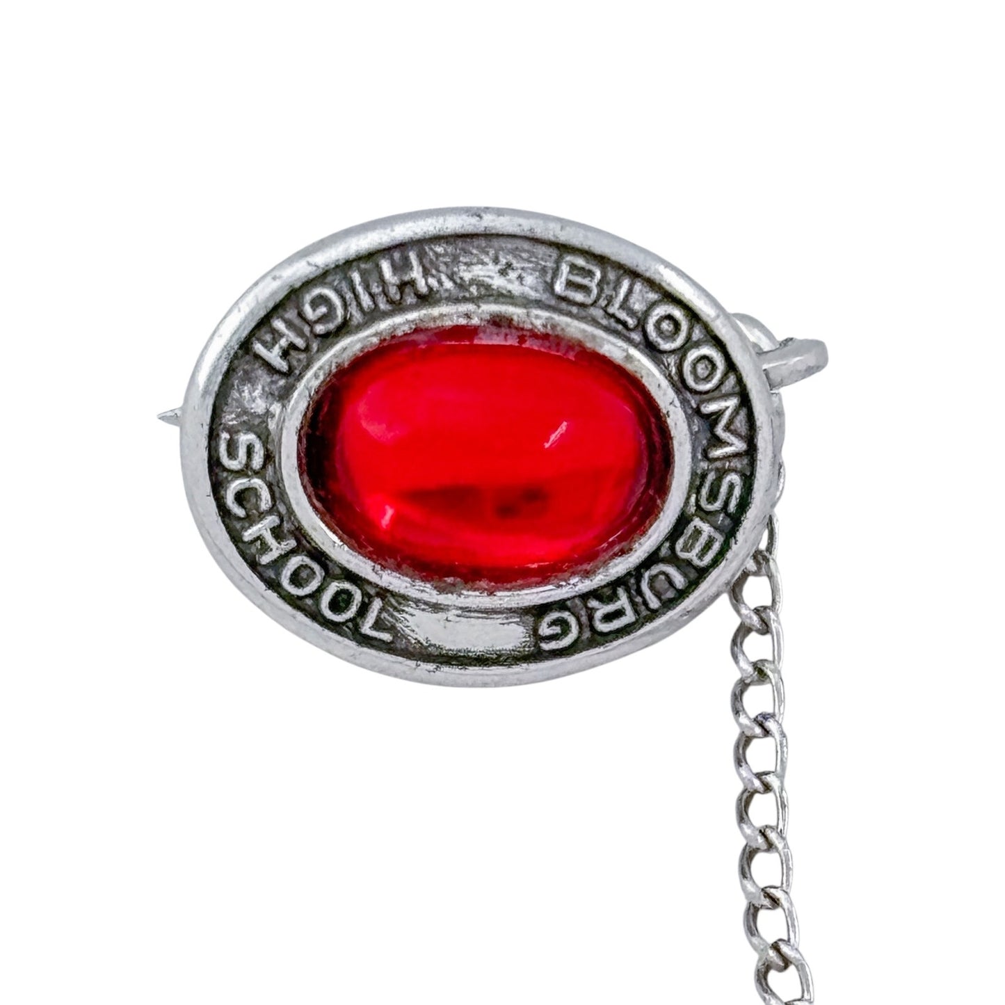 Vintage Sterling Silver 925 Red Glass Bloomsburg High School 1965 Lapel Pin