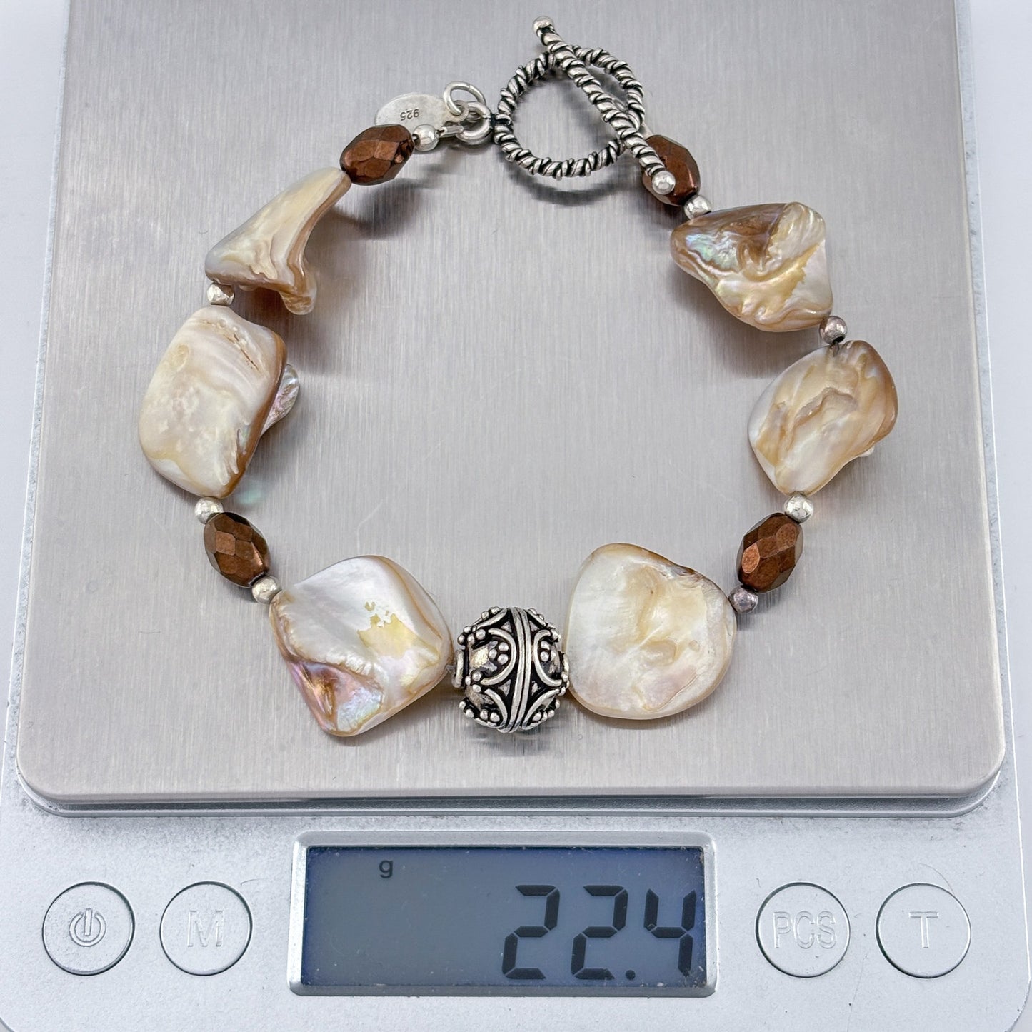 Vintage Sterling Silver 925 Mother Of Pearl Bracelet 7.5"