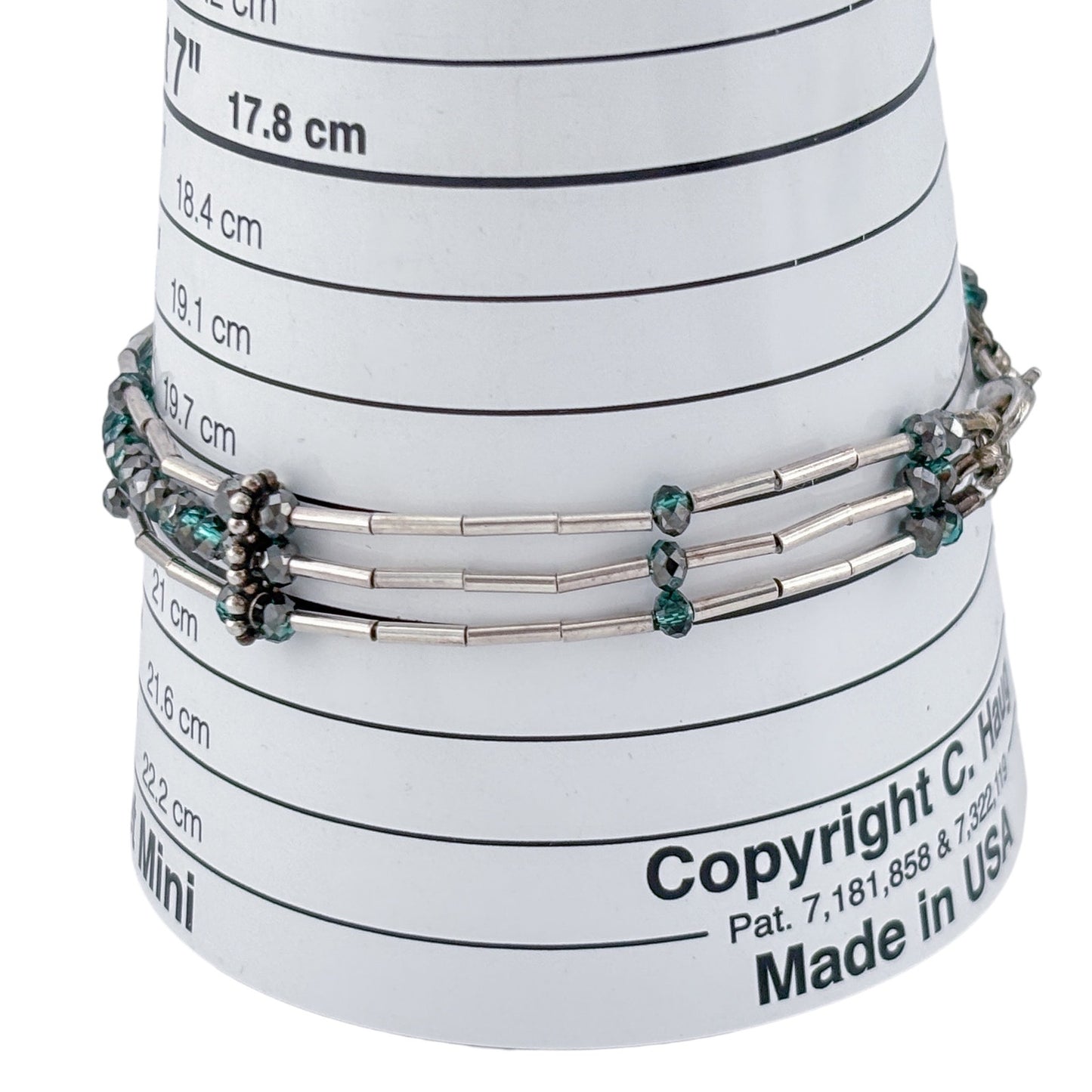Vintage Sterling Silver 925 Multi Strand Green Crystal Bracelet 8"