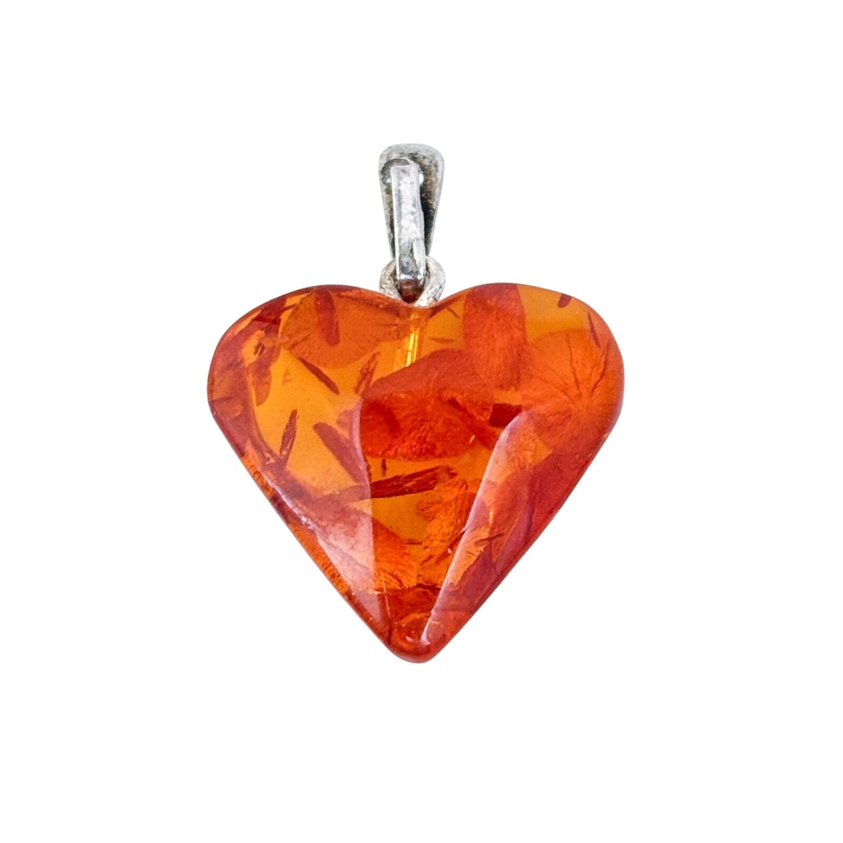 Vintage Sterling Silver 925 Cognac Amber Heart Pendant