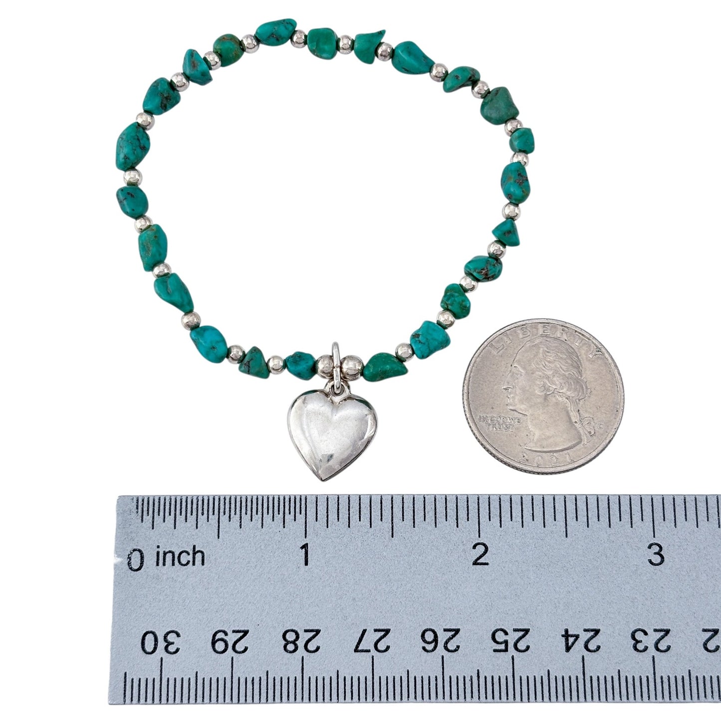Vintage Sterling Silver 925 Turquoise Heart Bracelet 7"