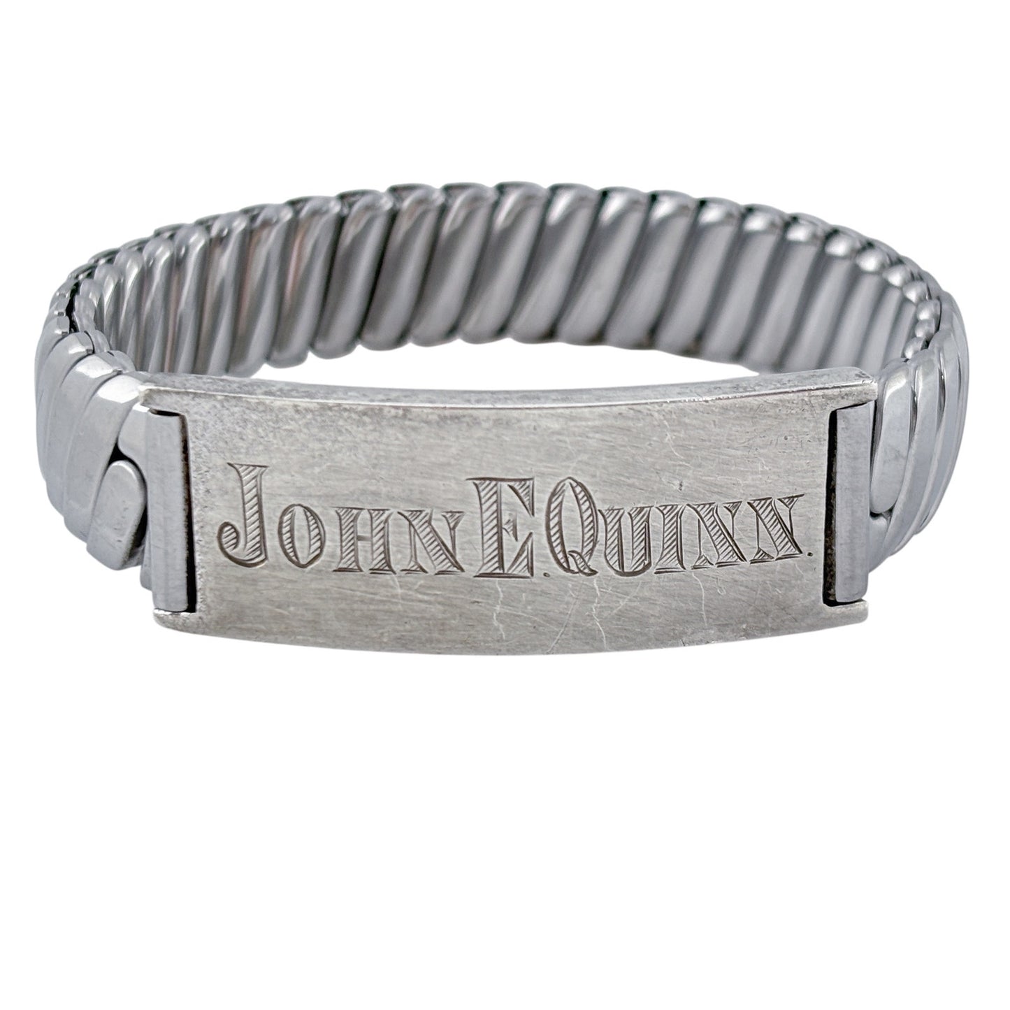 Vintage Silver-Plated Flex-Let 6.5 inch ID Bracelet “John E Quinn”