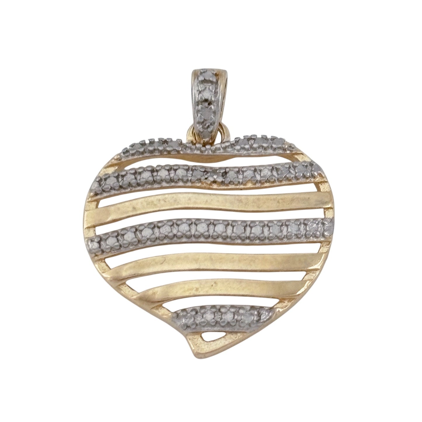 Vintage Gold-Tone Sterling Silver 925 Diamond Heart Pendant