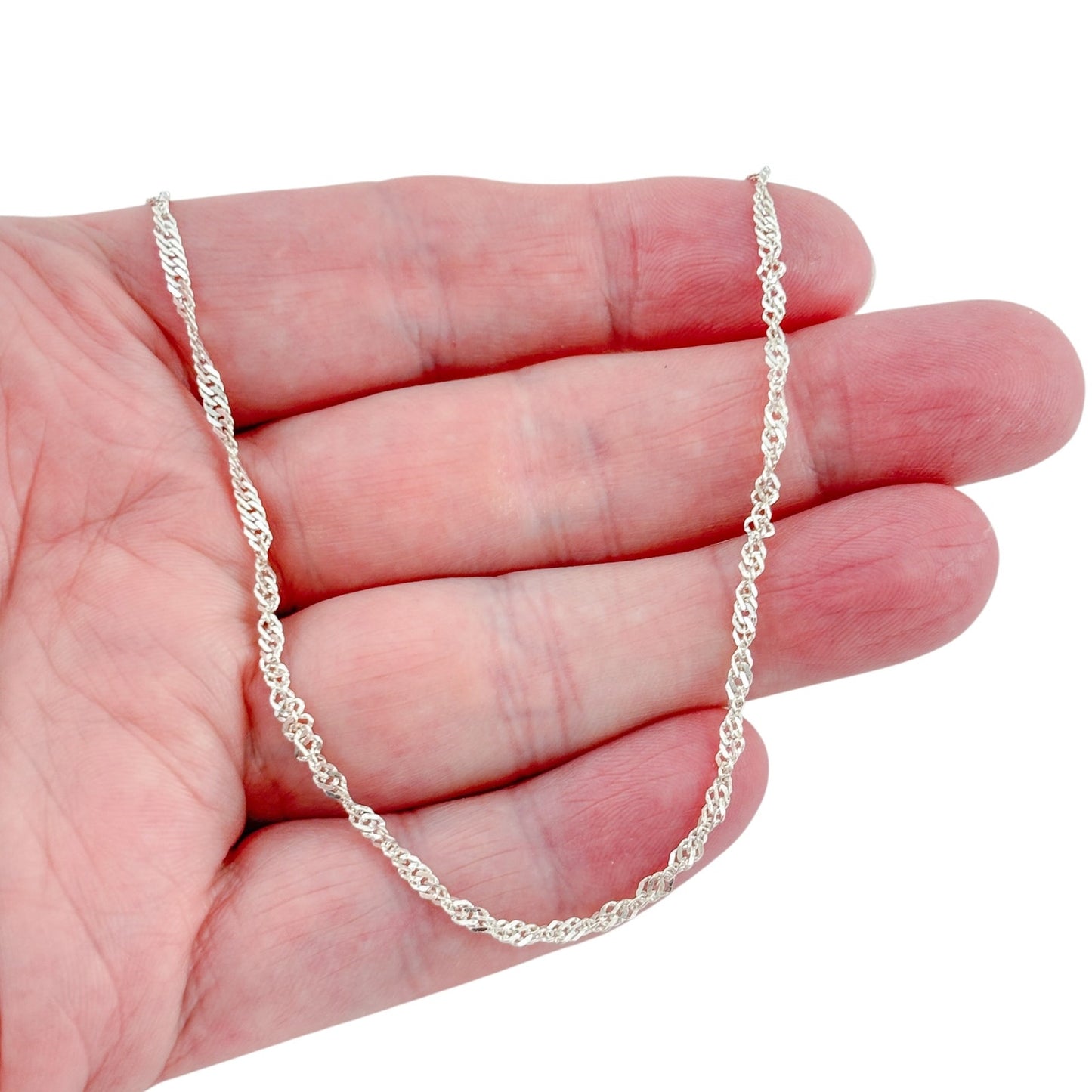 Vintage Italian Sterling Silver 925 Singapore Chain Necklace 17.5"