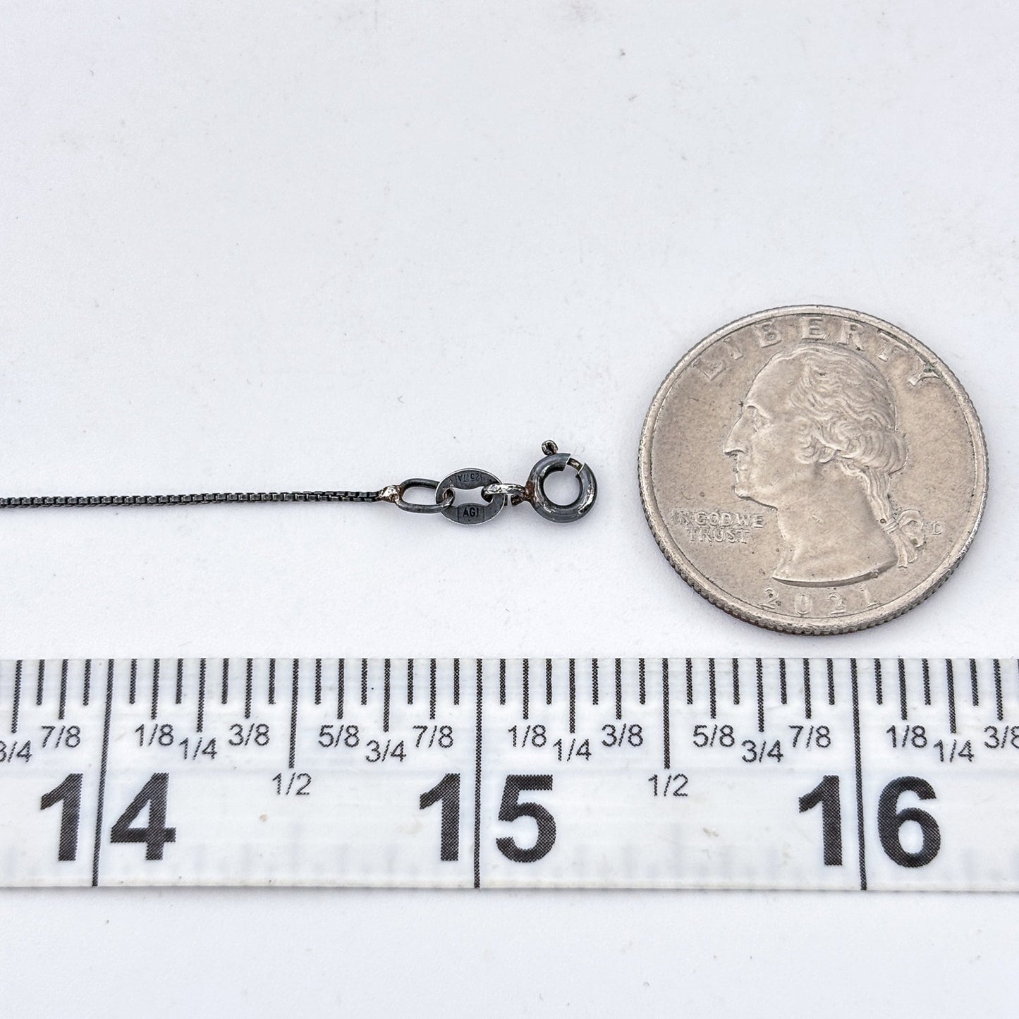Vintage Blackened Sterling Silver 925 Box Chain Necklace 15.25"
