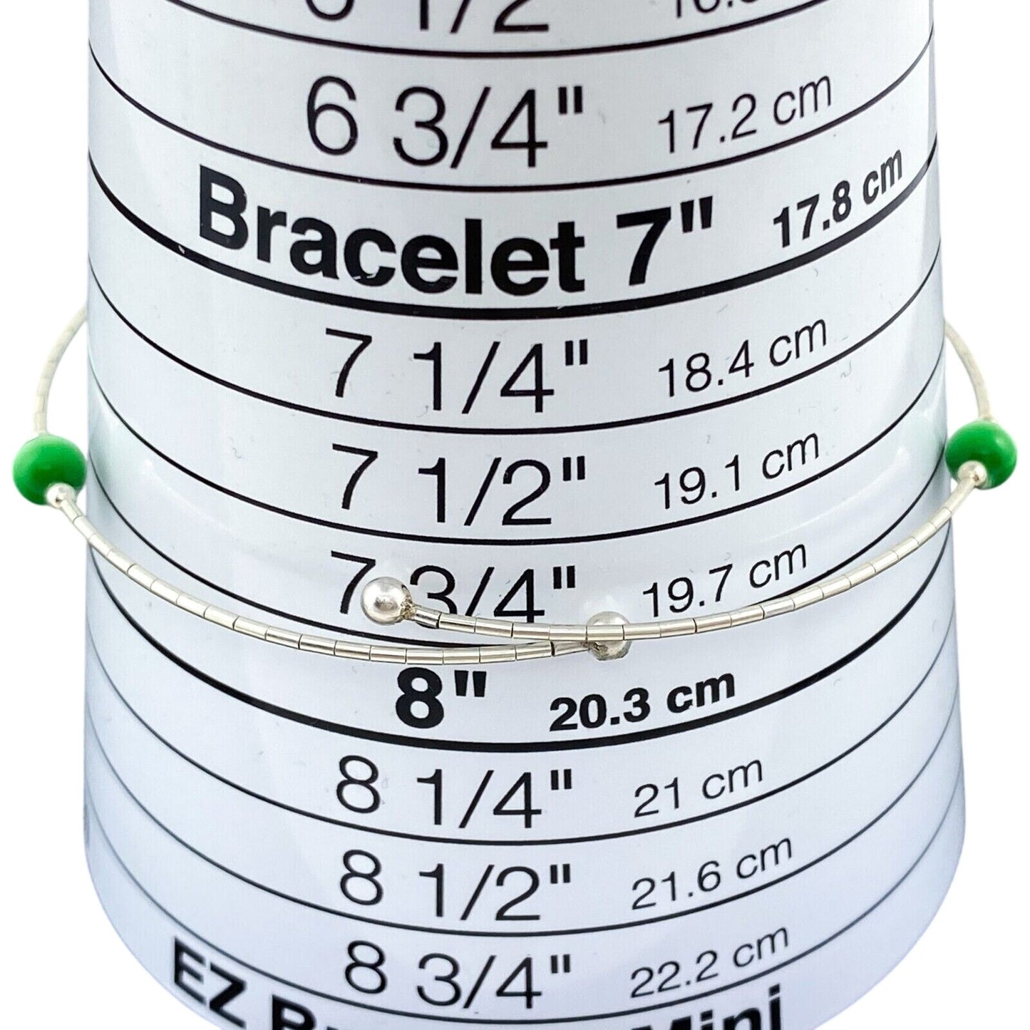 Vintage Sterling Silver 925 Green Cat’s Eye Memory Wire Bracelet 7.5"