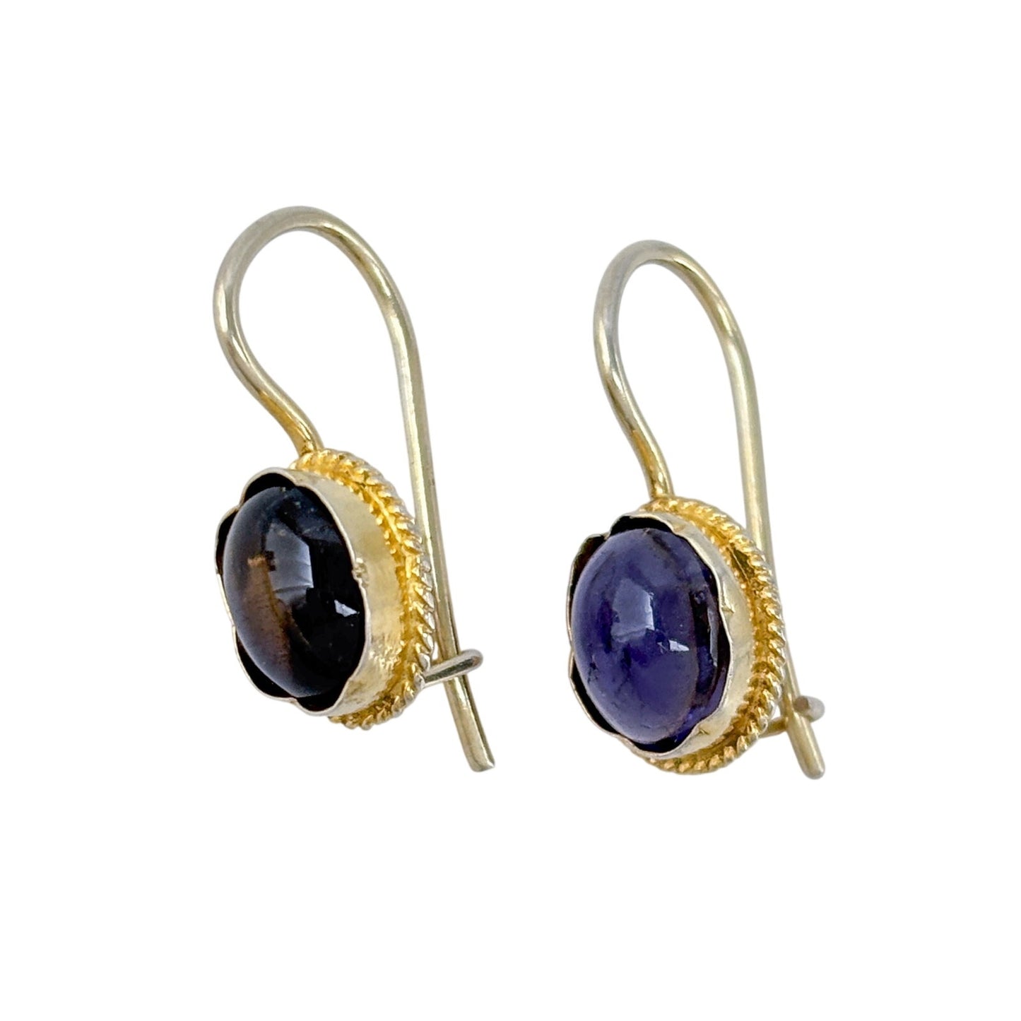 Estate Gold-Tone Sterling Silver 925 Purple Glass Drop Earrings