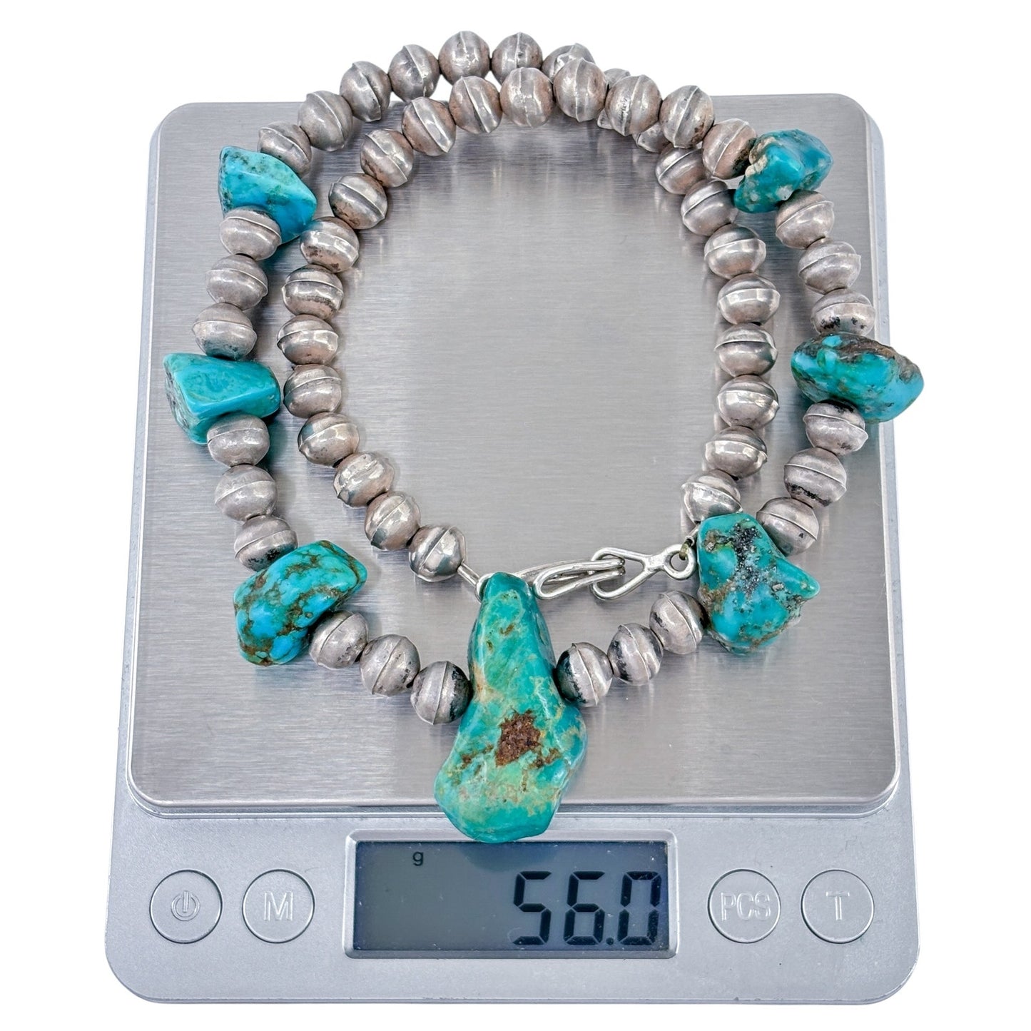 Southwest Sterling Silver 925 Navajo Pearl Turquoise Nugget Necklace 19"