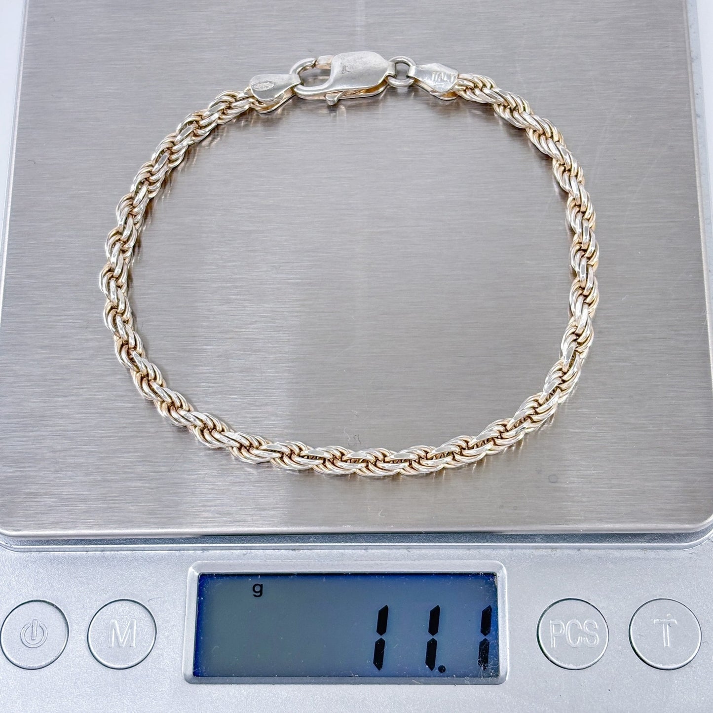 Vintage Italy Sterling Silver 925 Rope Twist Chain Bracelet 8"