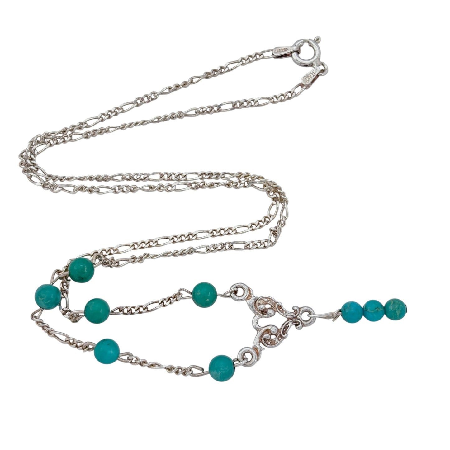 Vintage Sterling Silver 925 Turquoise Y Necklace 17.5"