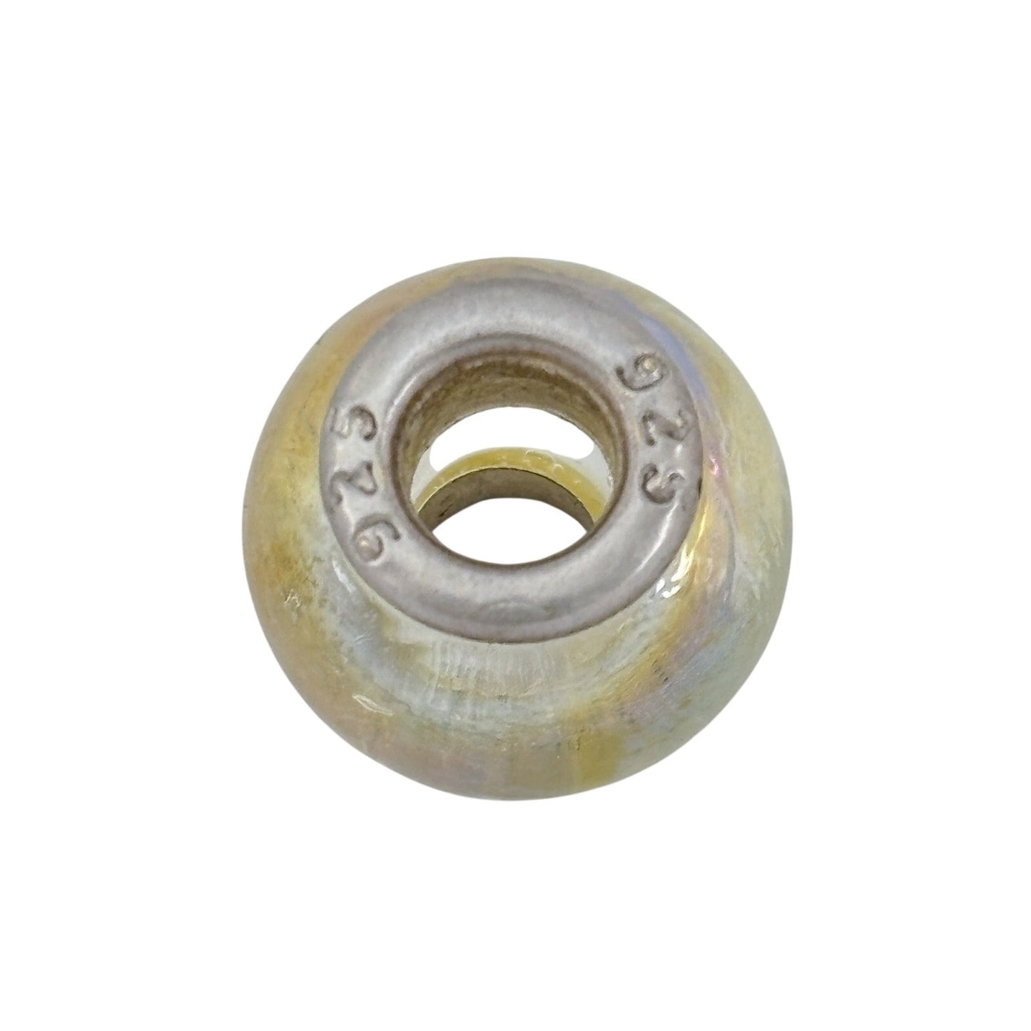 Vintage Sterling Silver 925 Iridescent Glass Charm Bead