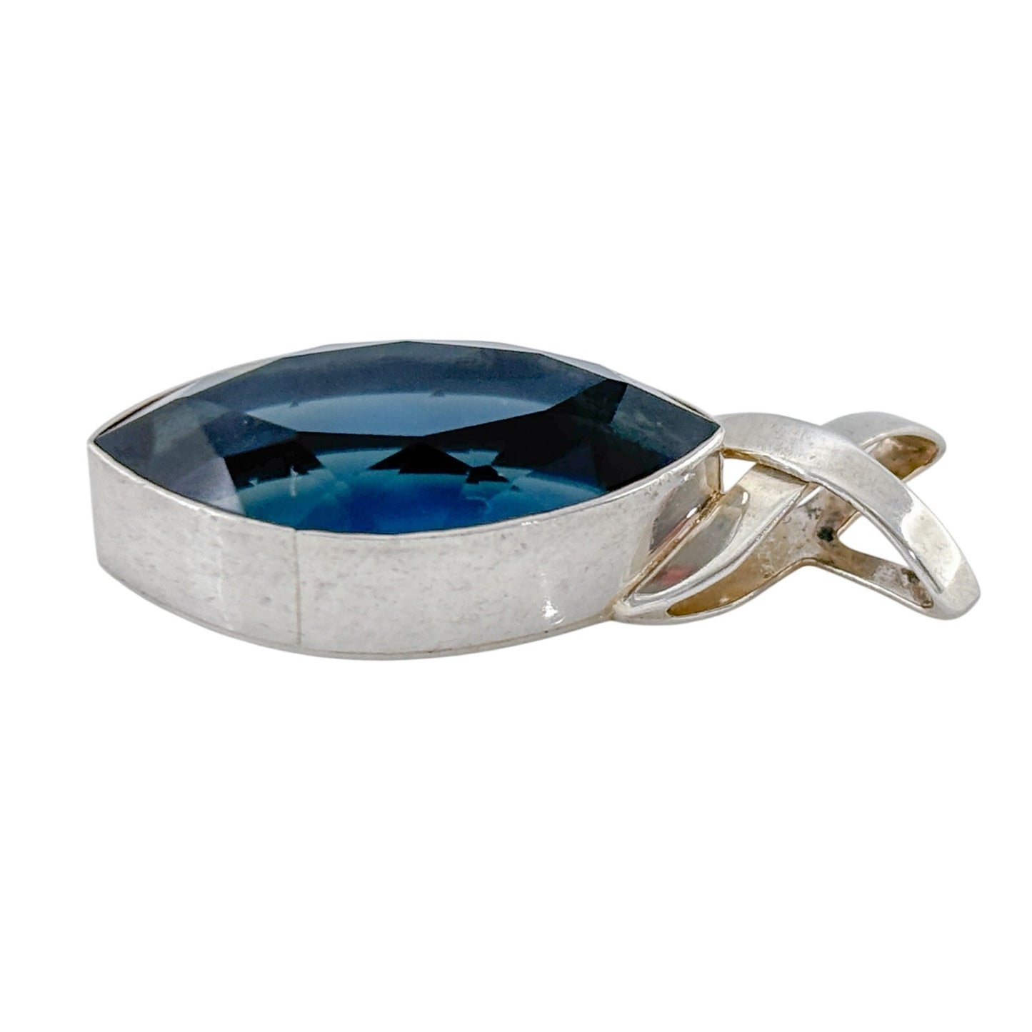 Vintage Sterling Silver 925 Blue Glass Marquise Pendant