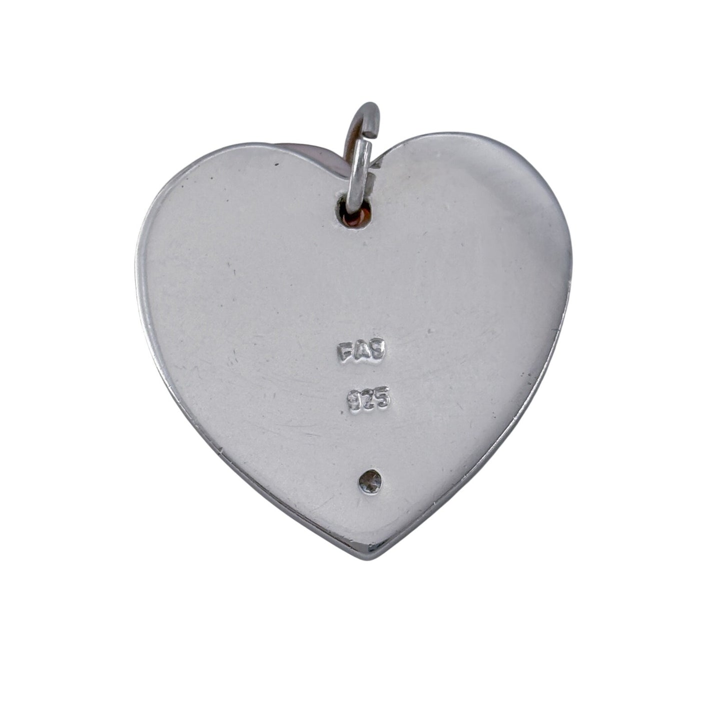 Vintage Sterling Silver 925 Diamond Mother of Pearl Heart Pendant