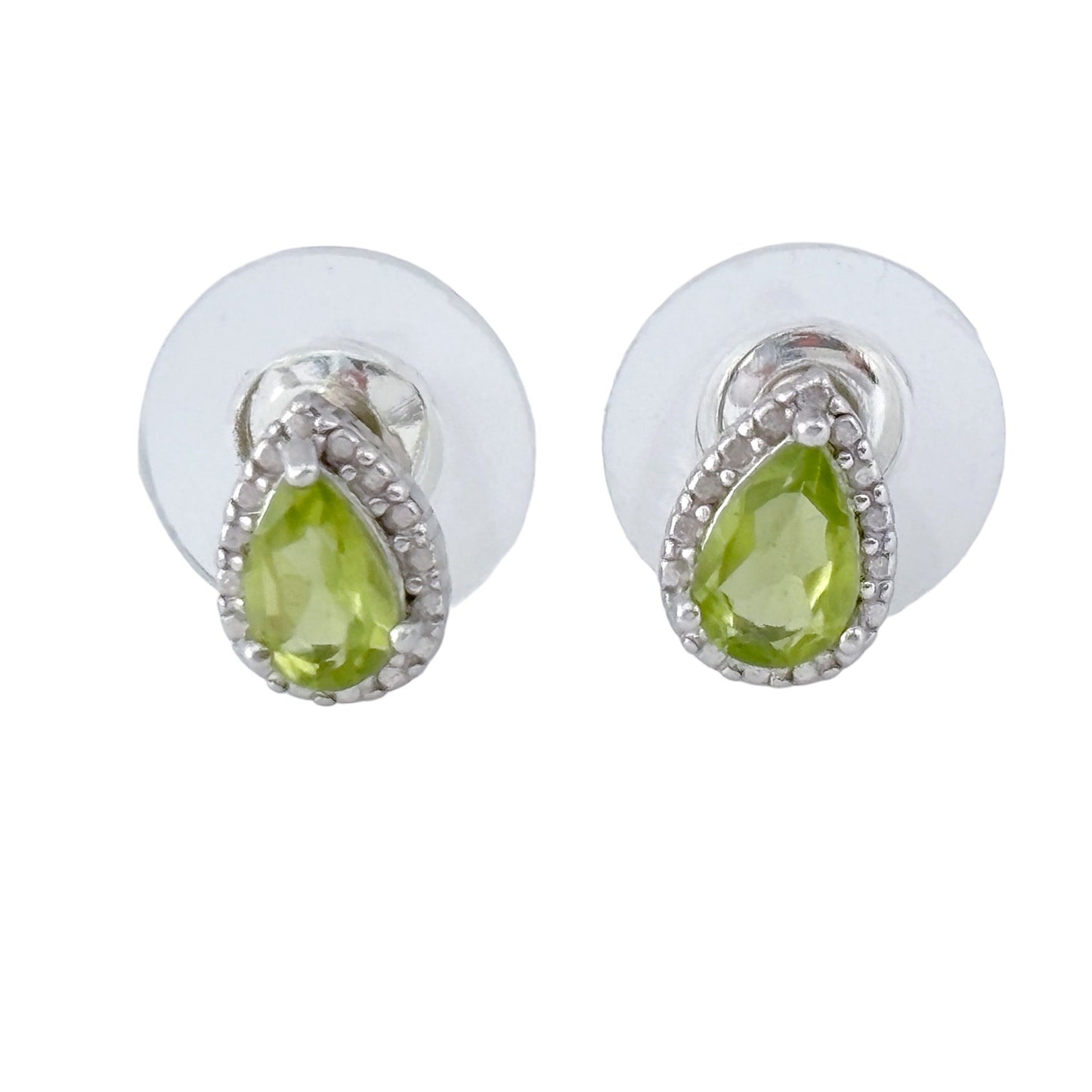 Vintage Sterling Silver 925 Peridot Teardrop Stud Earrings